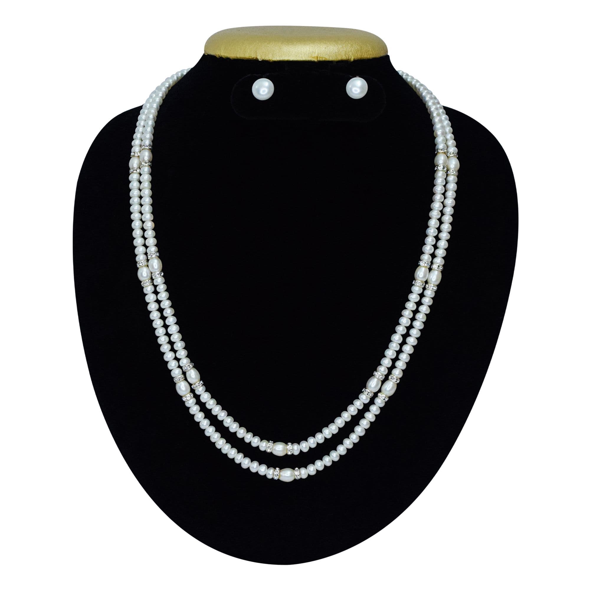 Classy 2line White Pearl Necklace With Silver CZ Spacers