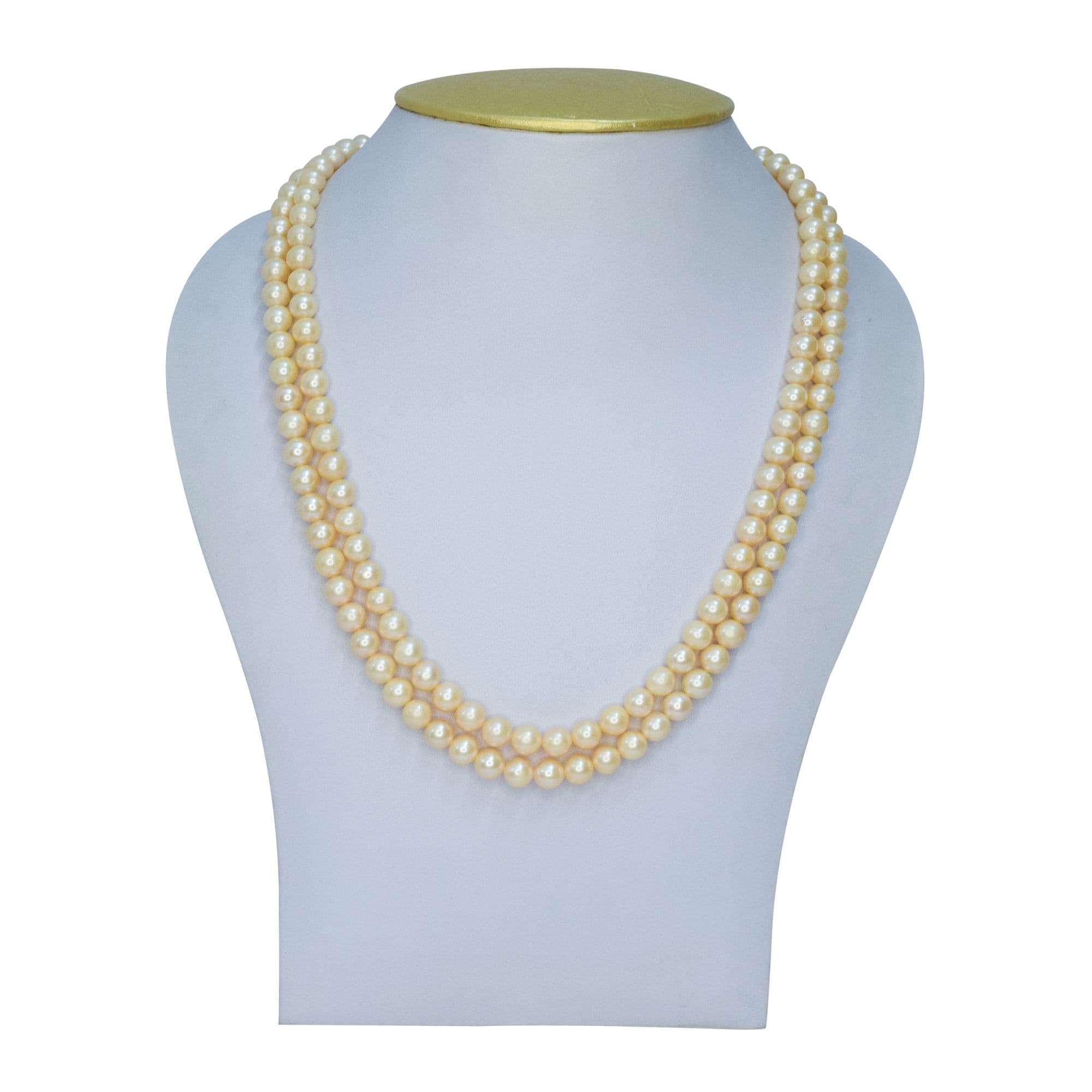 Classic 20Inch Two-Row Peach Round Pearl Necklace