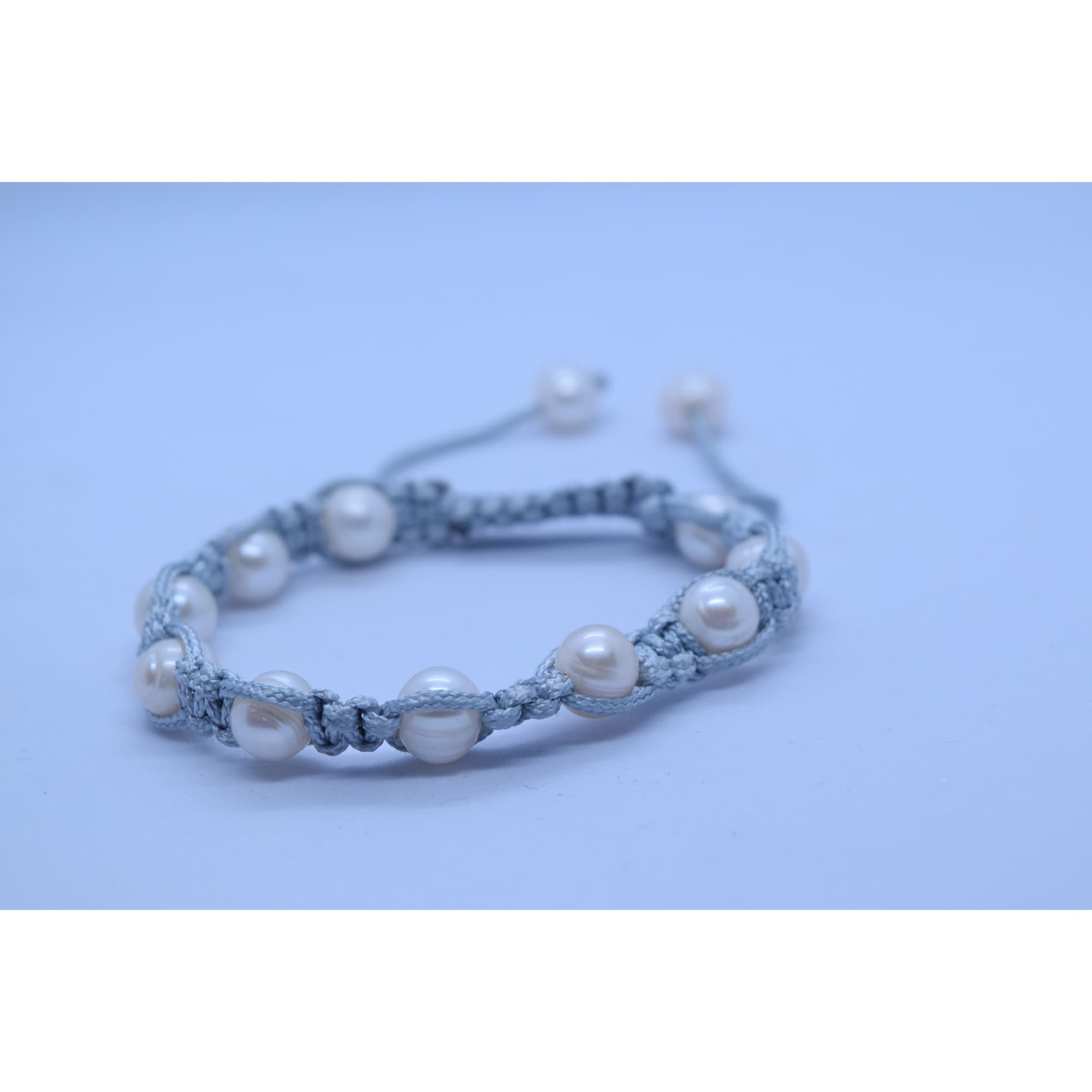 Grey Macrame Surfer Bracelet With Real Pearls