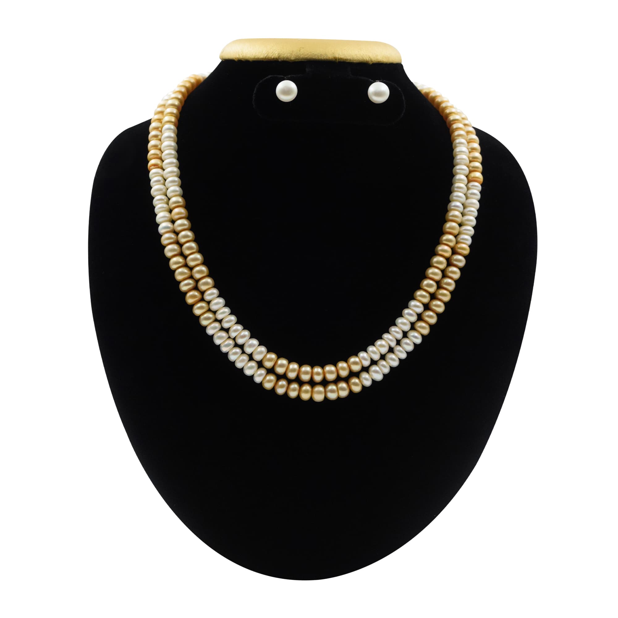 Ethereal 20inches Dual Layer White & Champagne Pearls Necklace