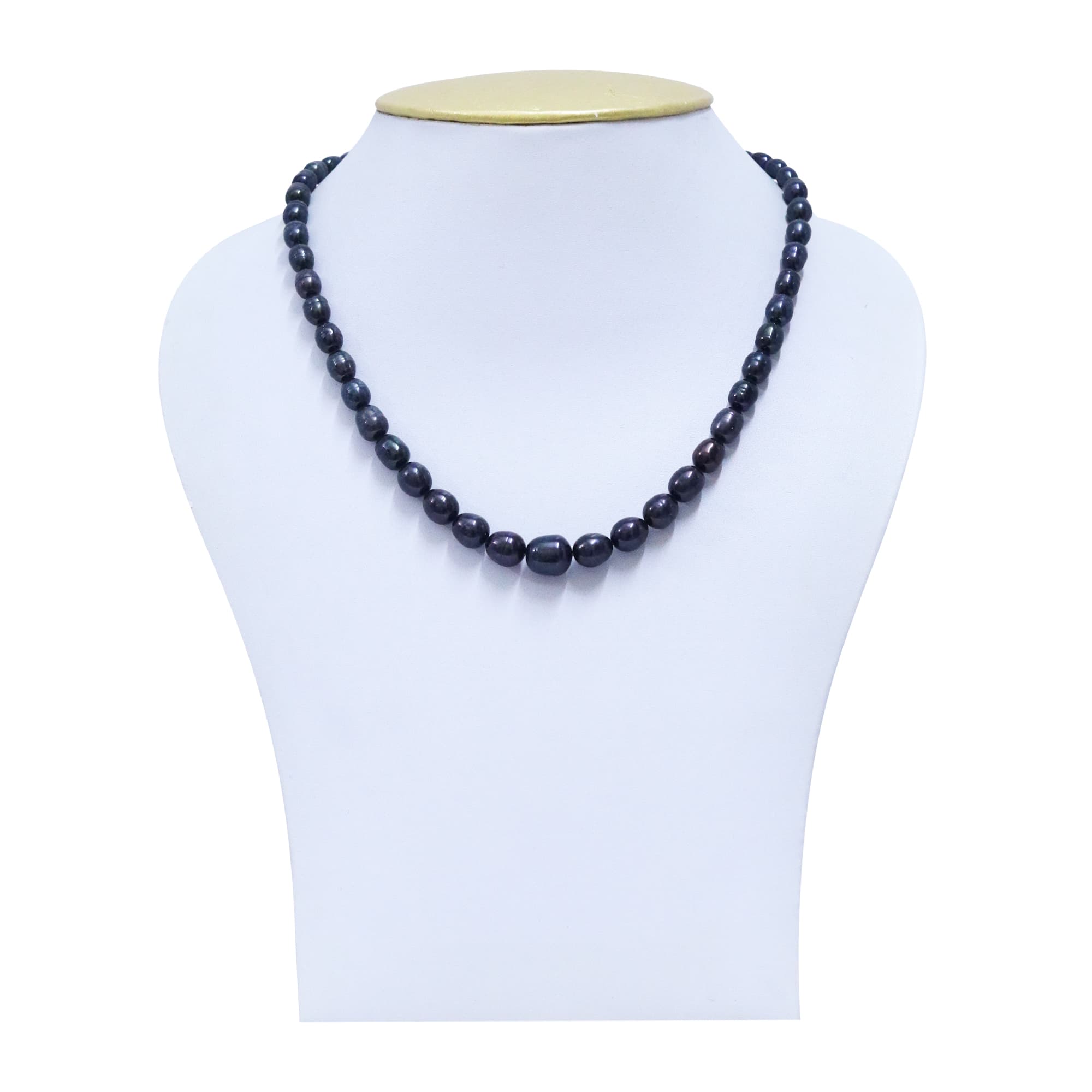 Beautiful Graduated Black Oval Pearls 16Inches Necklace