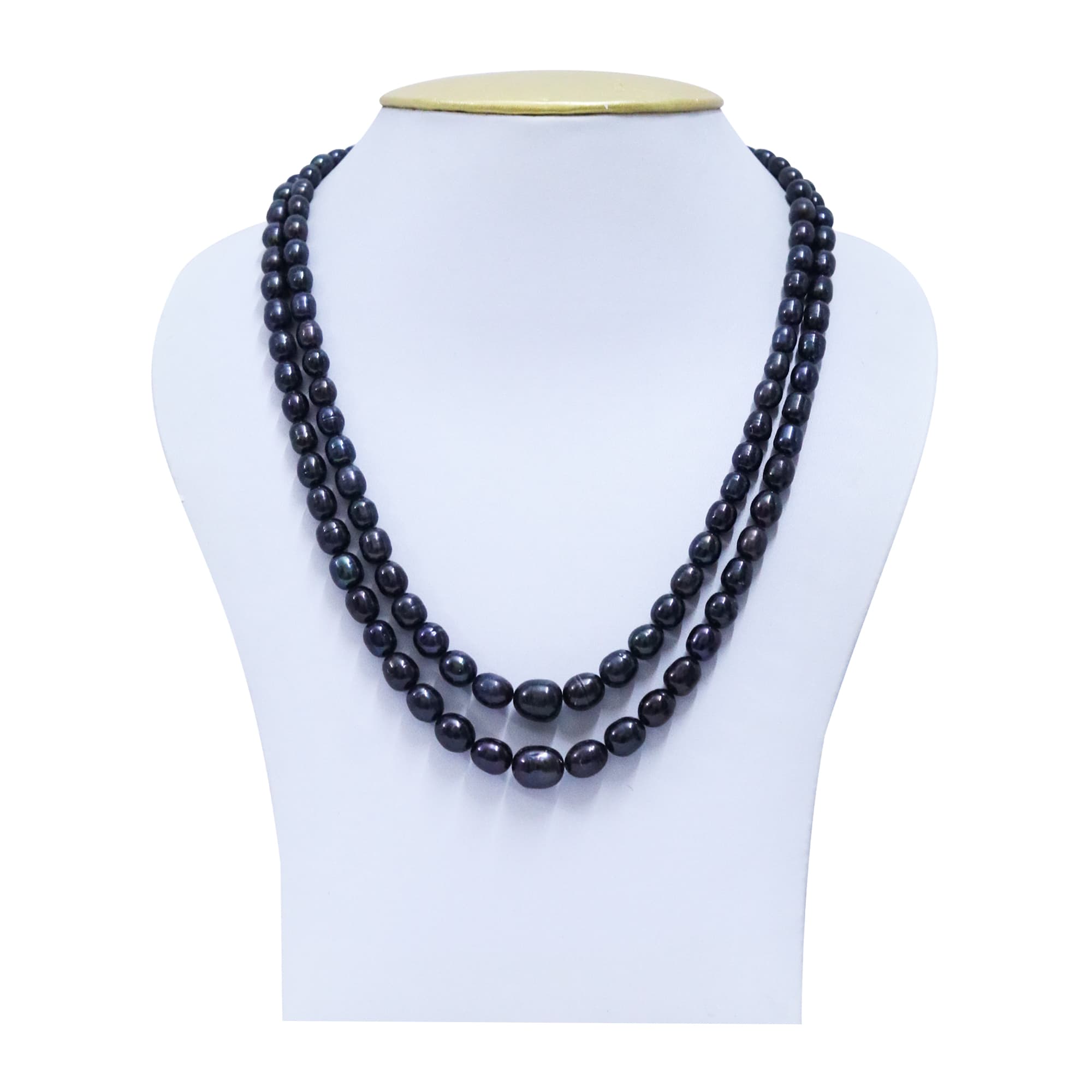 Stunning Graduated Black Oval Pearls Two Line 19Inch Long Necklace
