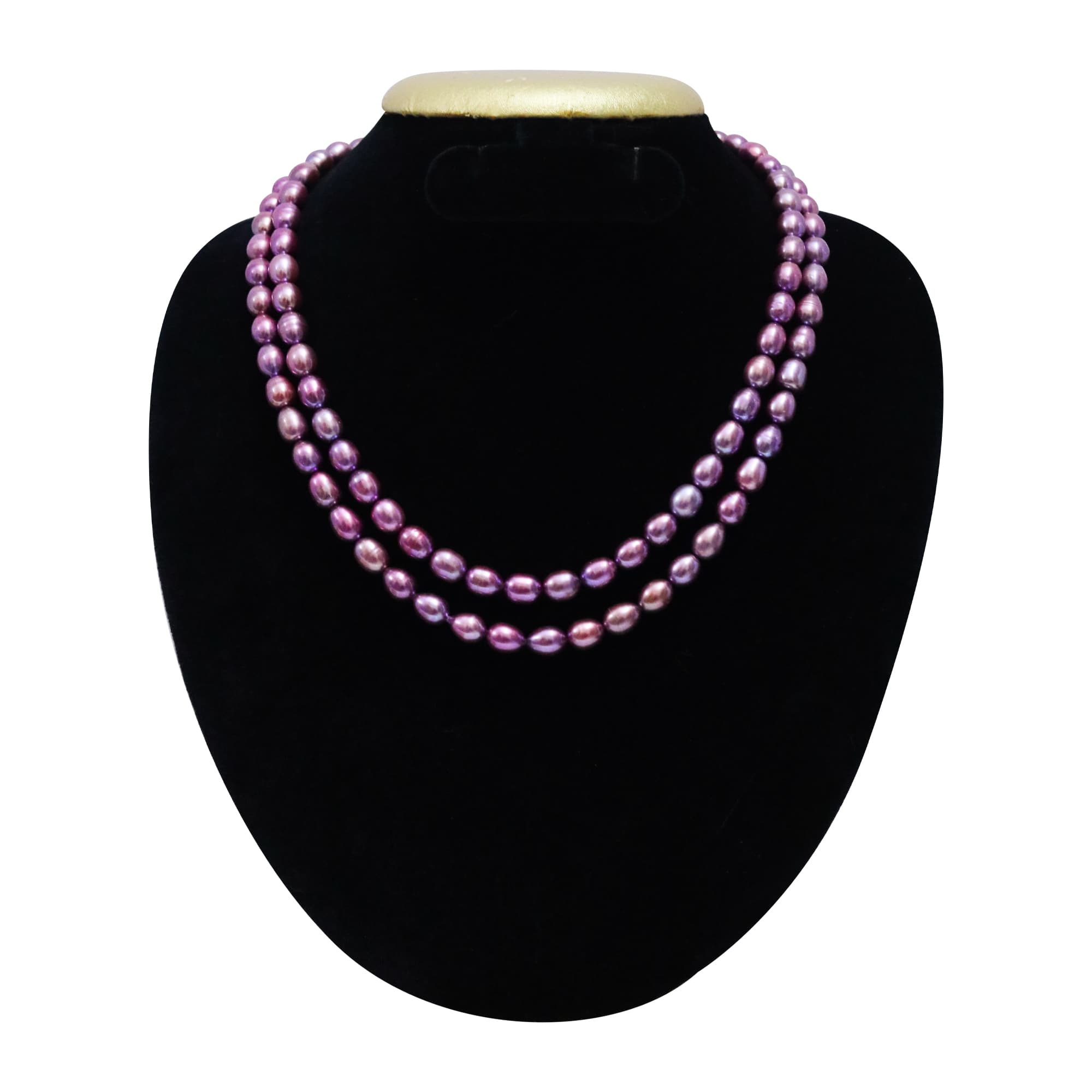 Stunning 2row Necklace With 7.5mm Oval Magenta Pearls