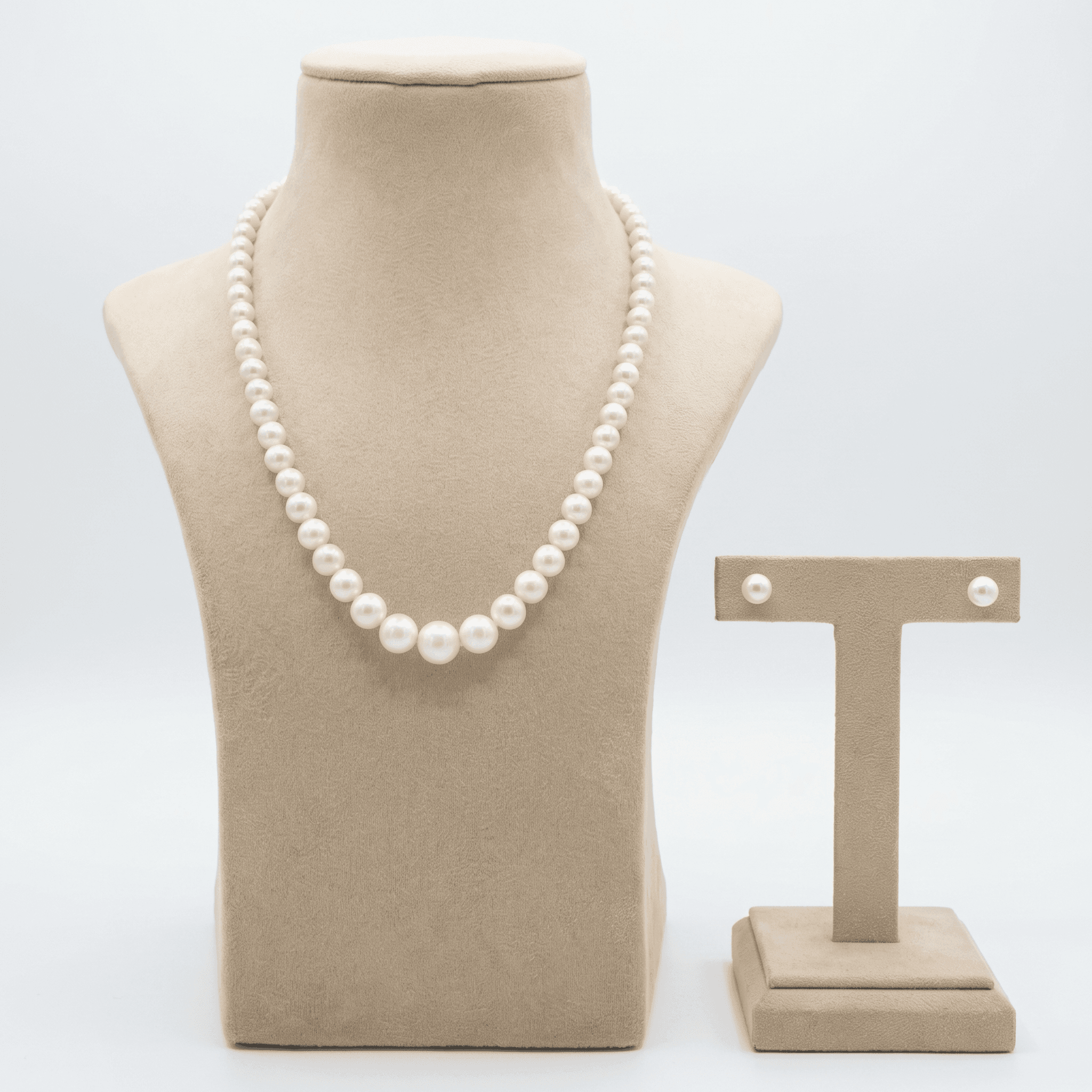 Elegant Single Line 6mm -12mm Graduated White Pearl Necklace Set