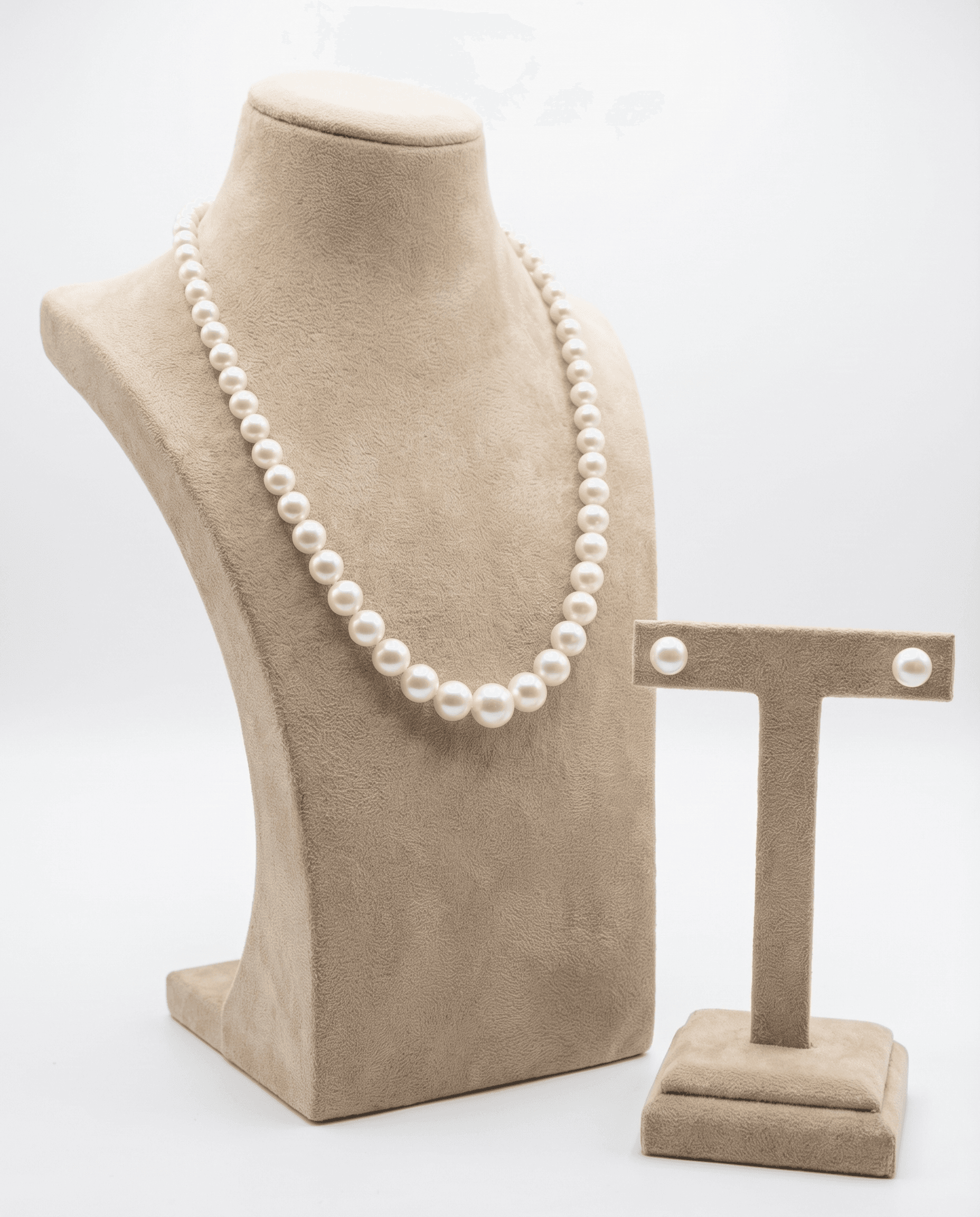 Elegant Single Line 6mm -12mm Graduated White Pearl Necklace Set - Image 2