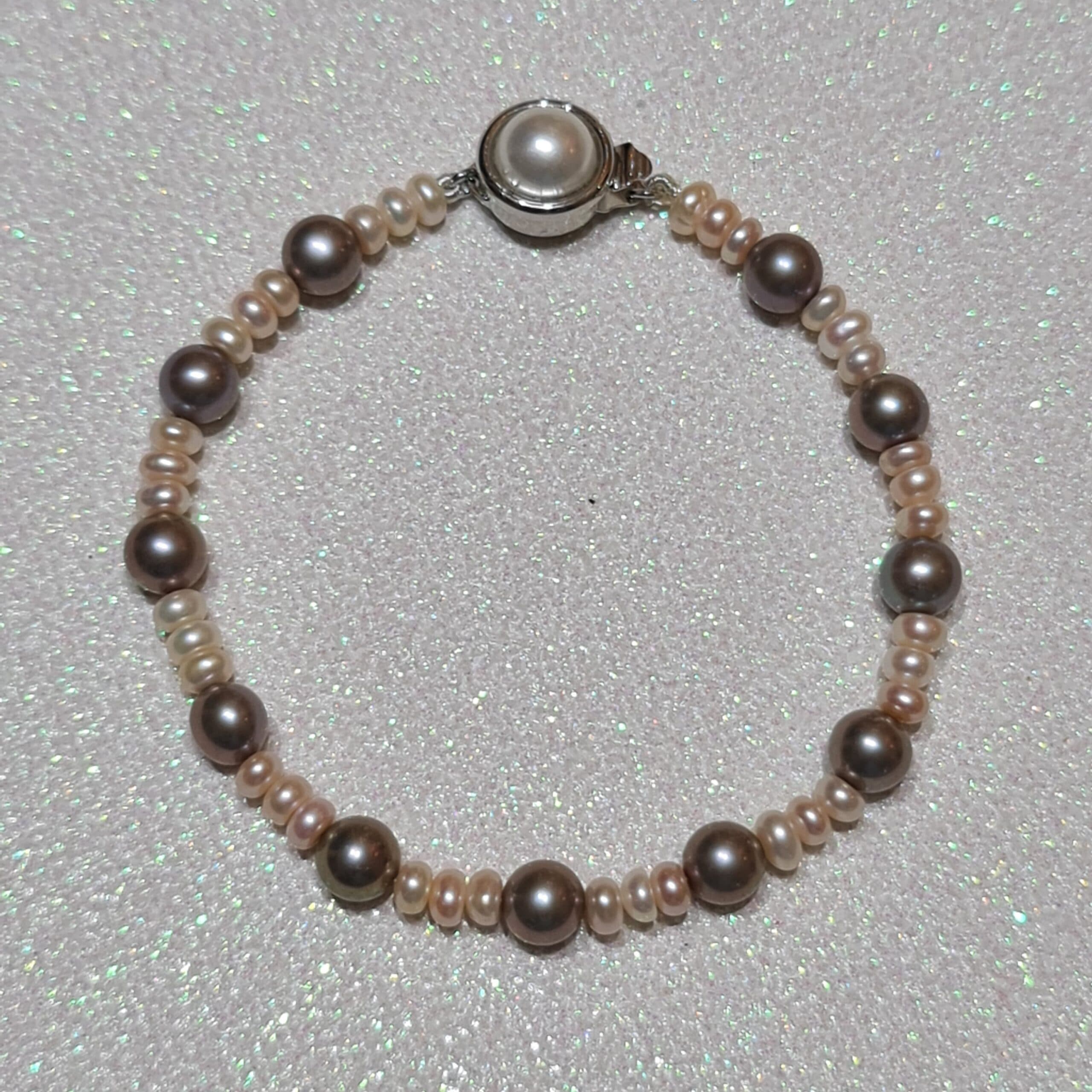 Pretty Bracelet Featuring Peach Half-round Pearls & Grey Round Pearls