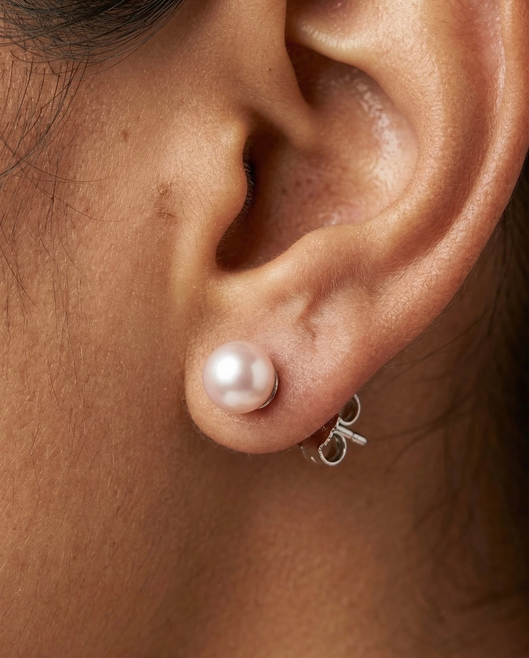 Classic White Pearl Studs with 925 Silver Stem - Image 4