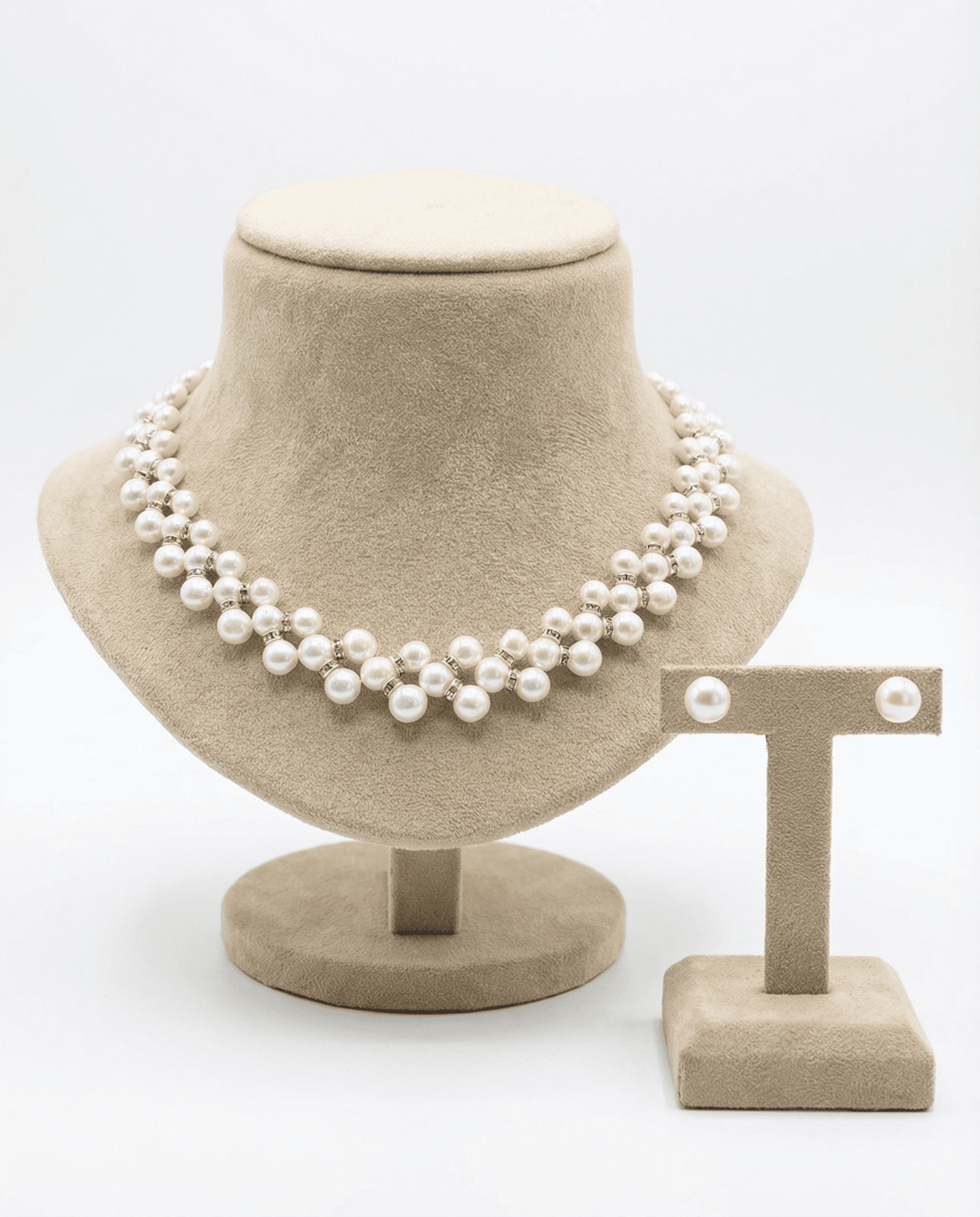 The White Empress Woven Pearl Necklace & Studs Set