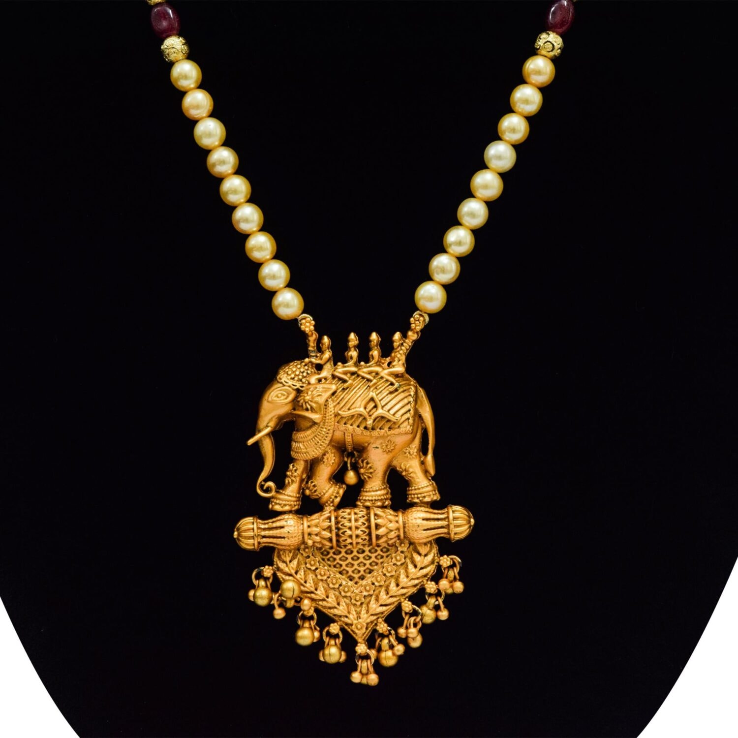 Rich Pearl Set in Golden Coloured Pearls and Baahubali Pendant - Image 2