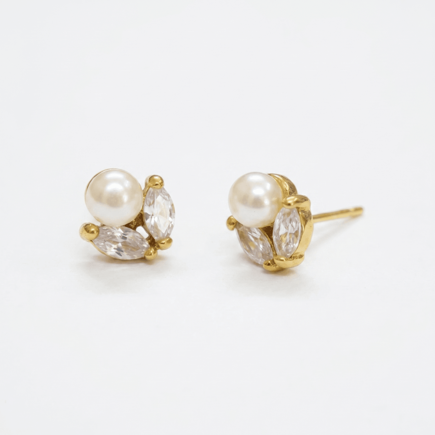 Cute Pearl Studs in leaf like Zircon Stones - Image 2