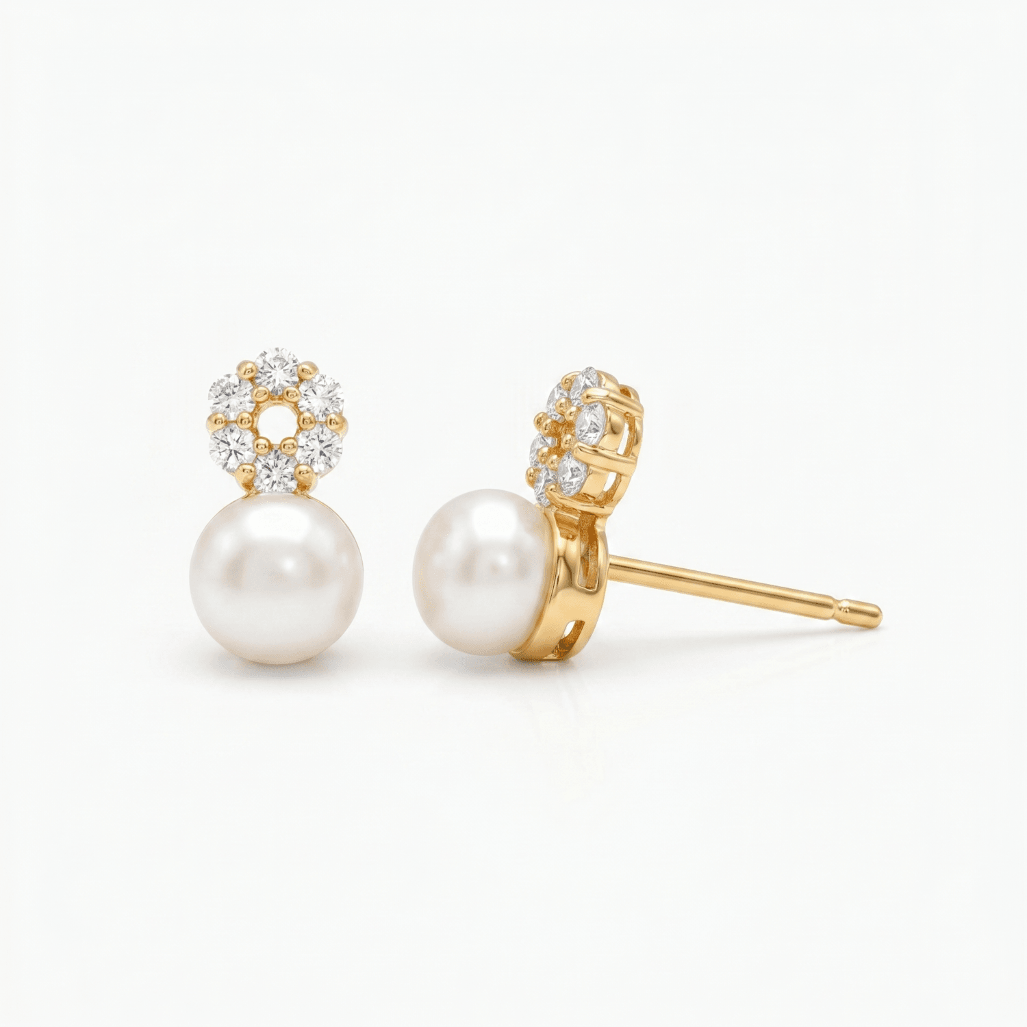 Stylish Pearl Studs in American Diamonds - Image 2