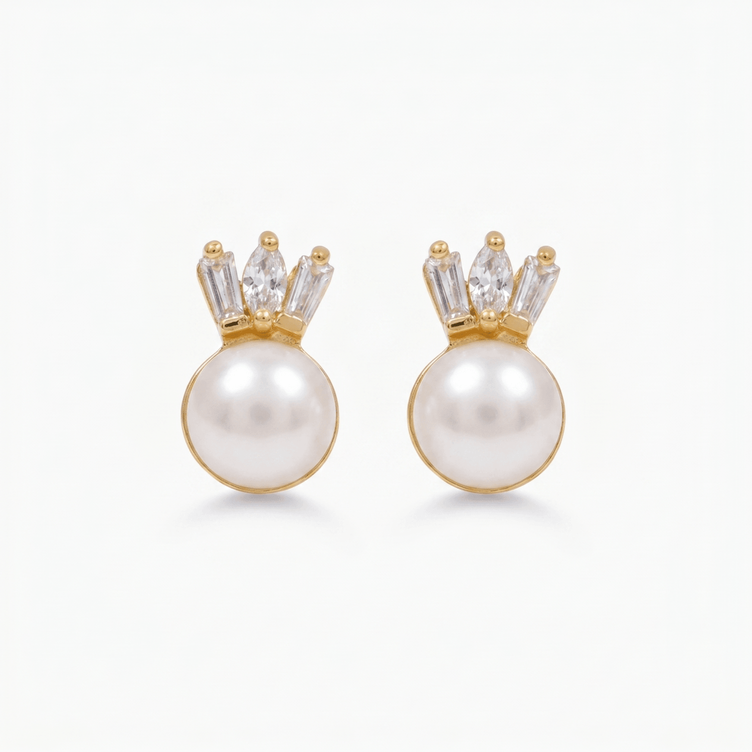Pearl Studs in Golden Colour Korean Metal and Zircons