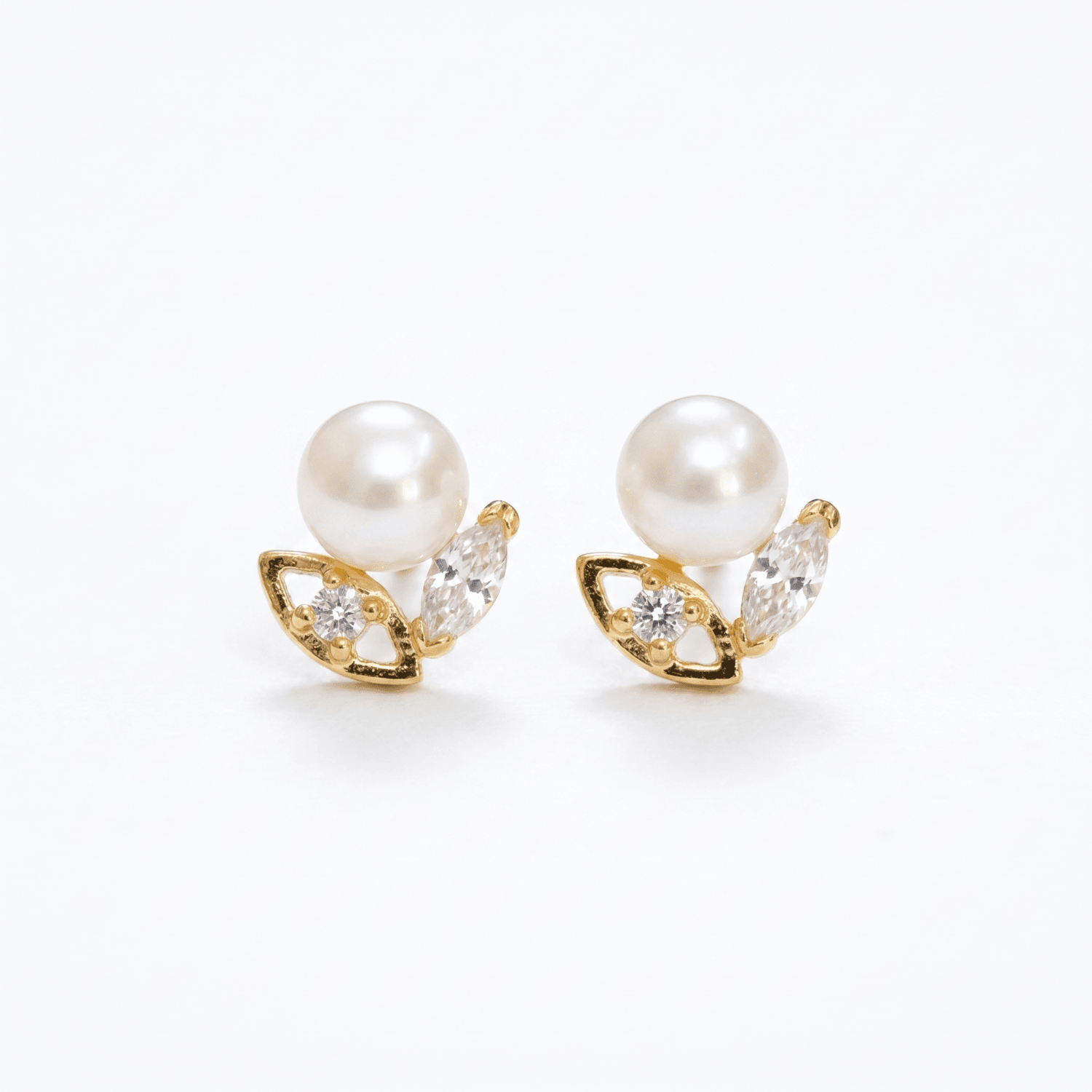 Stylish Pearl Studs in Korean Gold Colour Metal