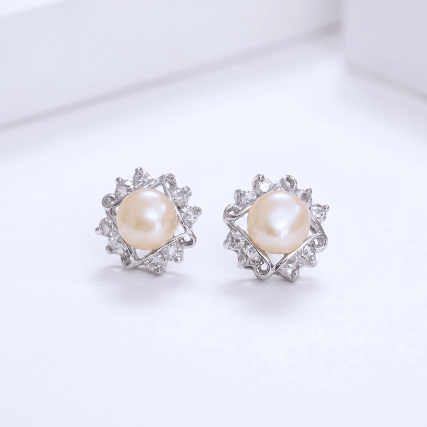 Pink pearl Studs with Beautiful American Diamonds