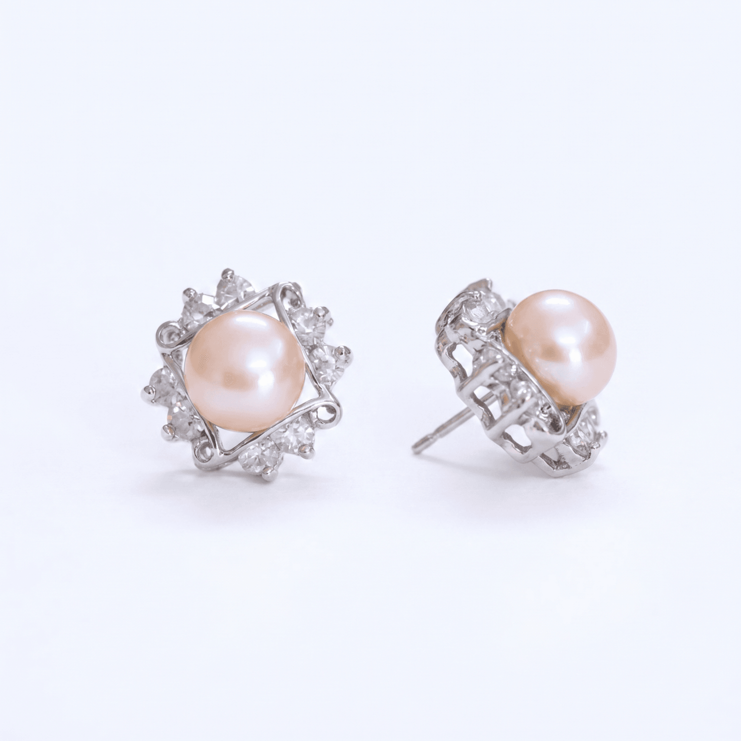 Pink pearl Studs with Beautiful American Diamonds - Image 2