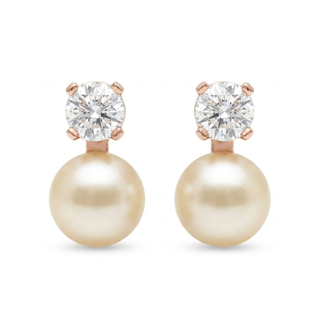 Cute Pearl Studs in Pink Pearls and Rose Gold Metal