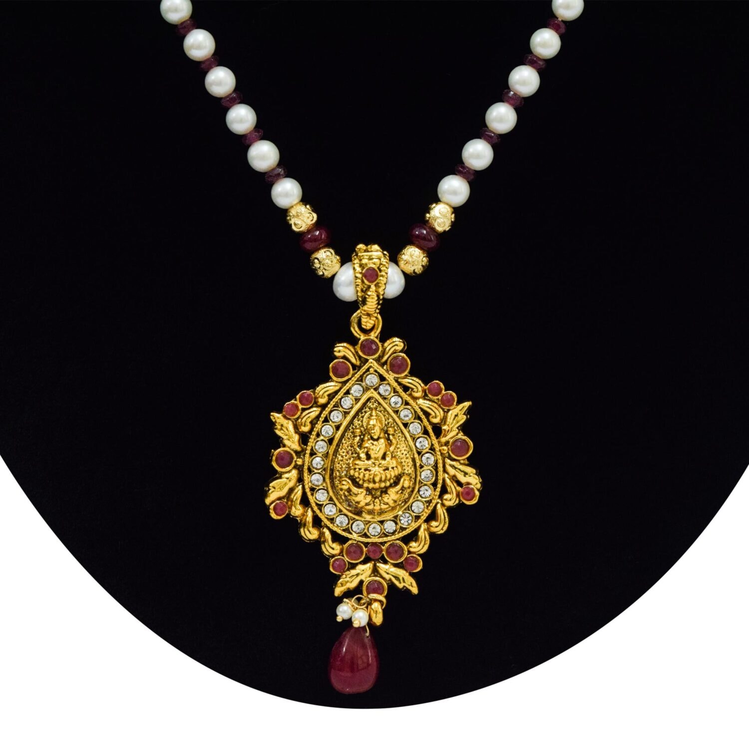Temple Jewellery in 5mm Round White Pearls from Hyderabad - Image 2