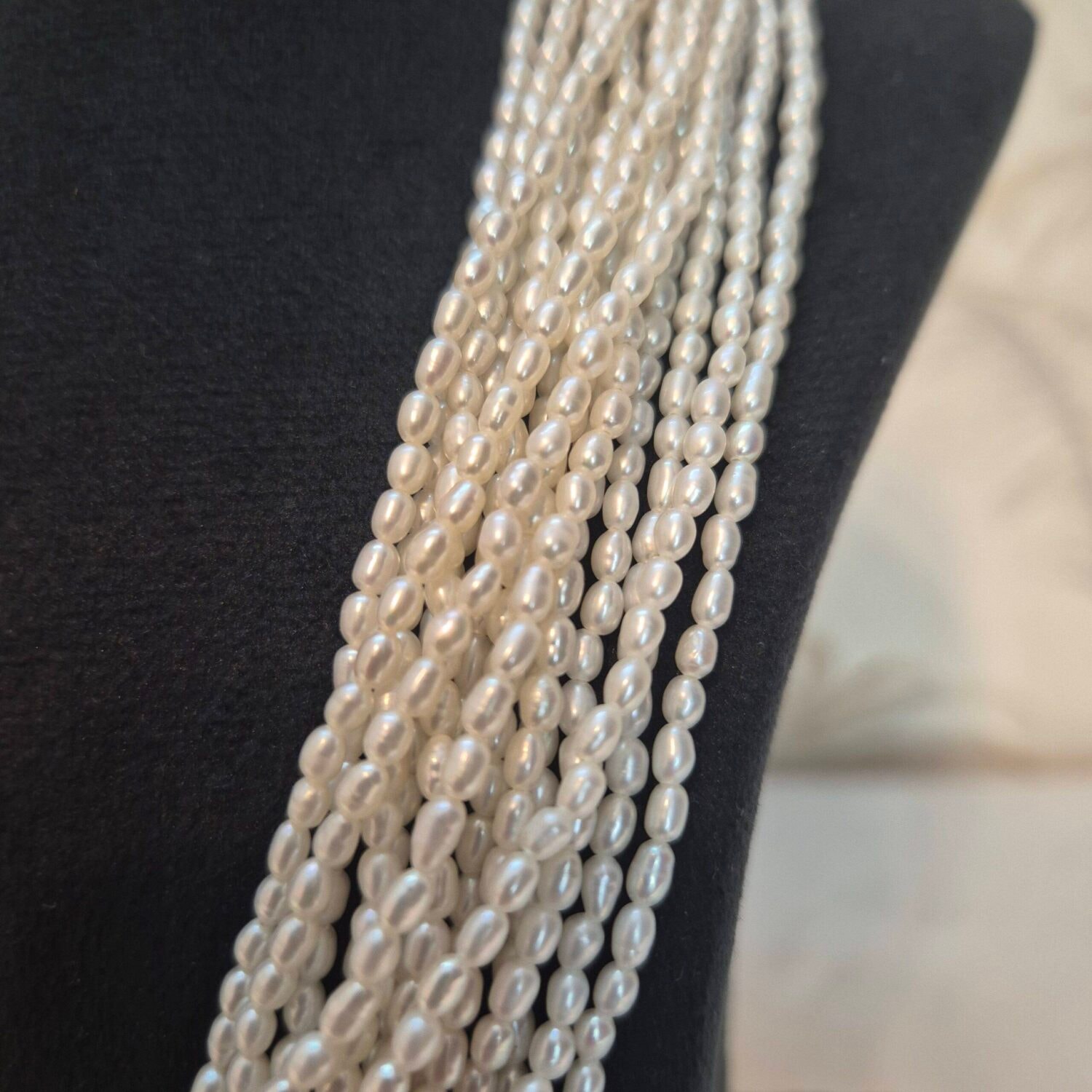 15 Strands Finest Rice Pearl Necklace - 22 Inches - Image 4