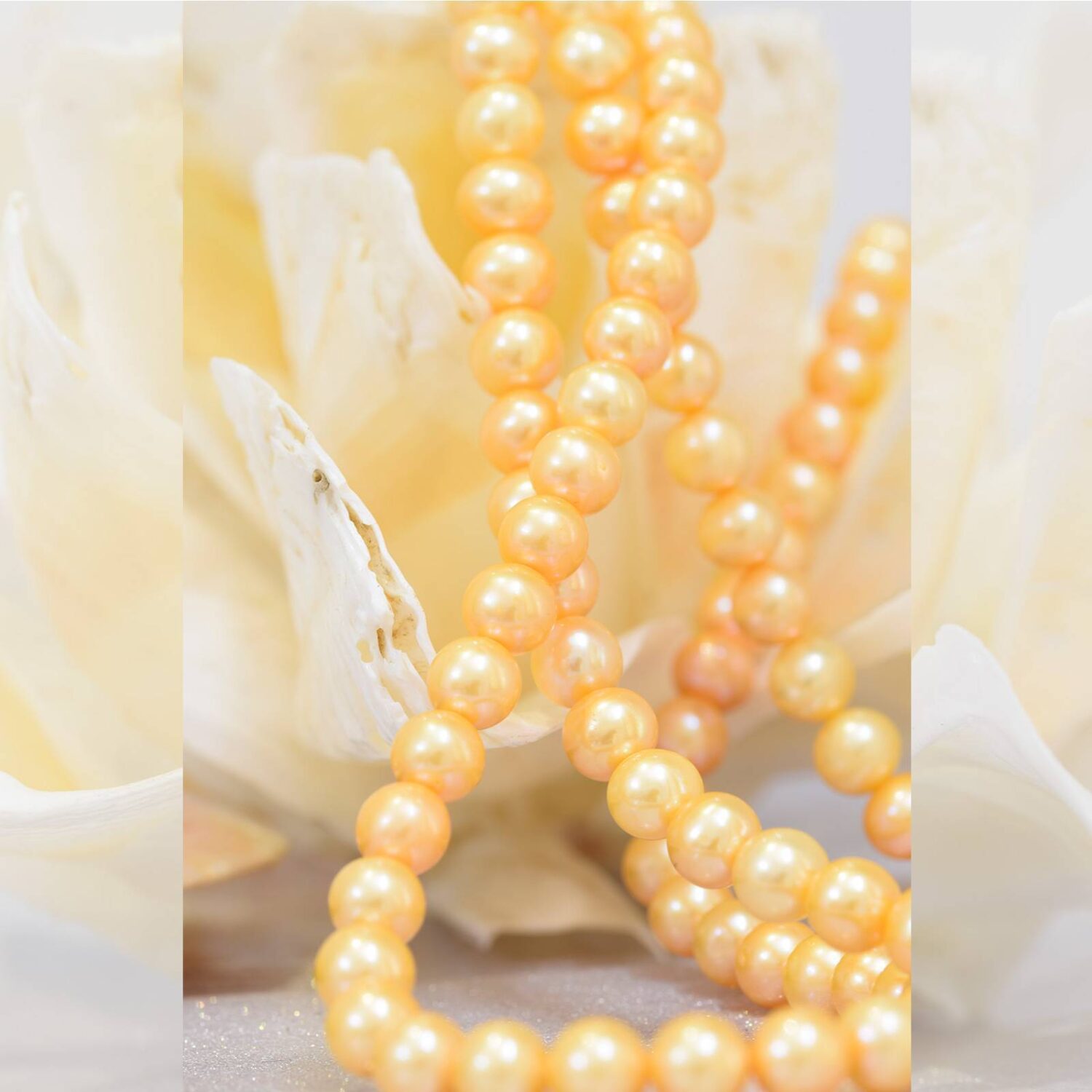 6mm Gorgeous Peach'ish Golden Coloured Pearl Necklace in 2 Strands - Image 3