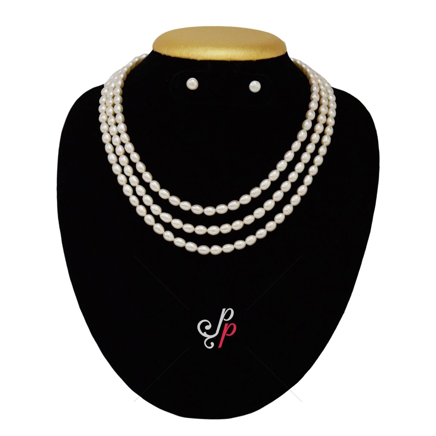 Beautiful 3 Line Pearl Necklace In 6-7mm Long White Oval Pearls - Image 3