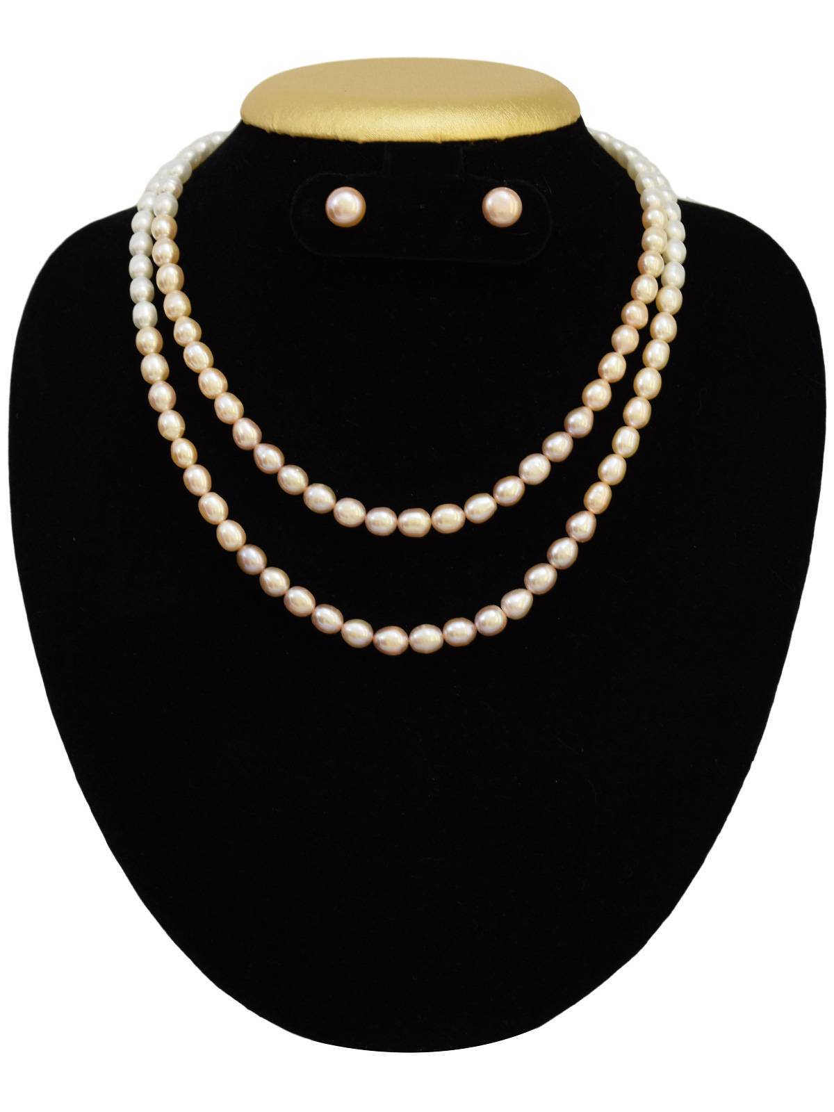 Shiny Multi Pink Pearl Necklace Set in 7.5mm Long Oval Pearls - Image 4