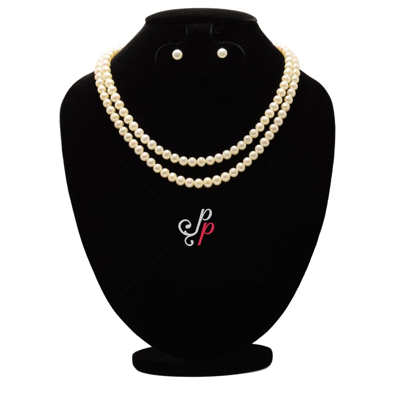 Pink Pearl Set in 7mm Round Pink Pearls - 2 Strands - AAA Quality