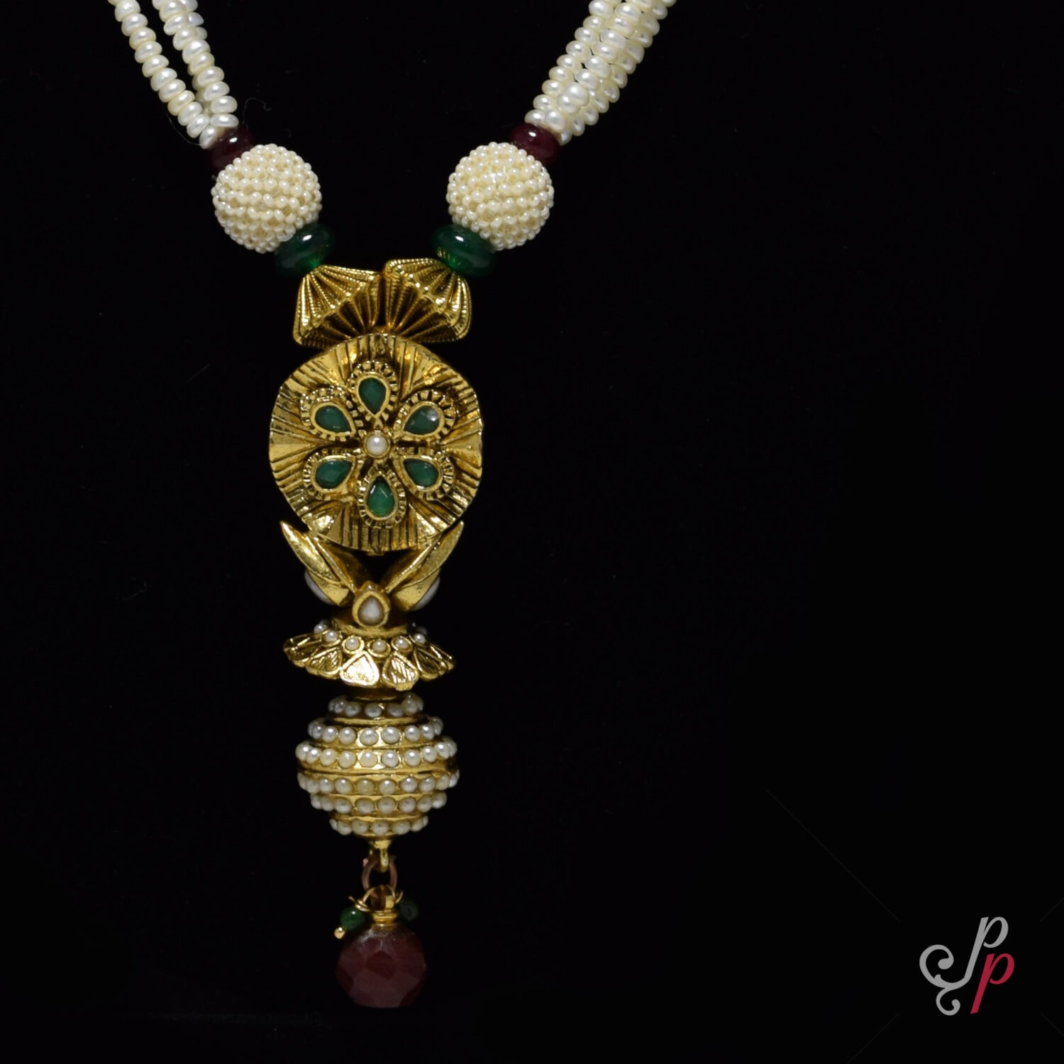 Traditional Polki Pearl Set in Finest 2mm half round pearls - Image 2