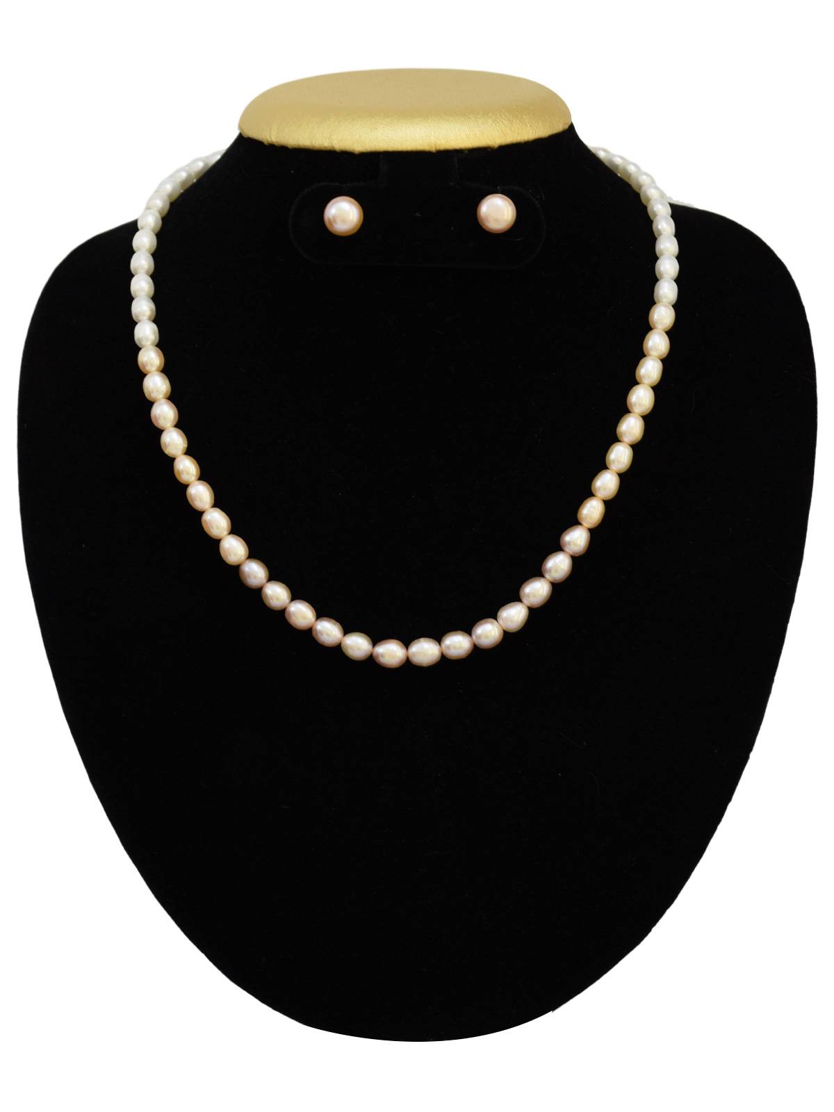 Shiny Multi Pink Pearl Necklace Set in 7.5mm Long Oval Pearls - Image 2