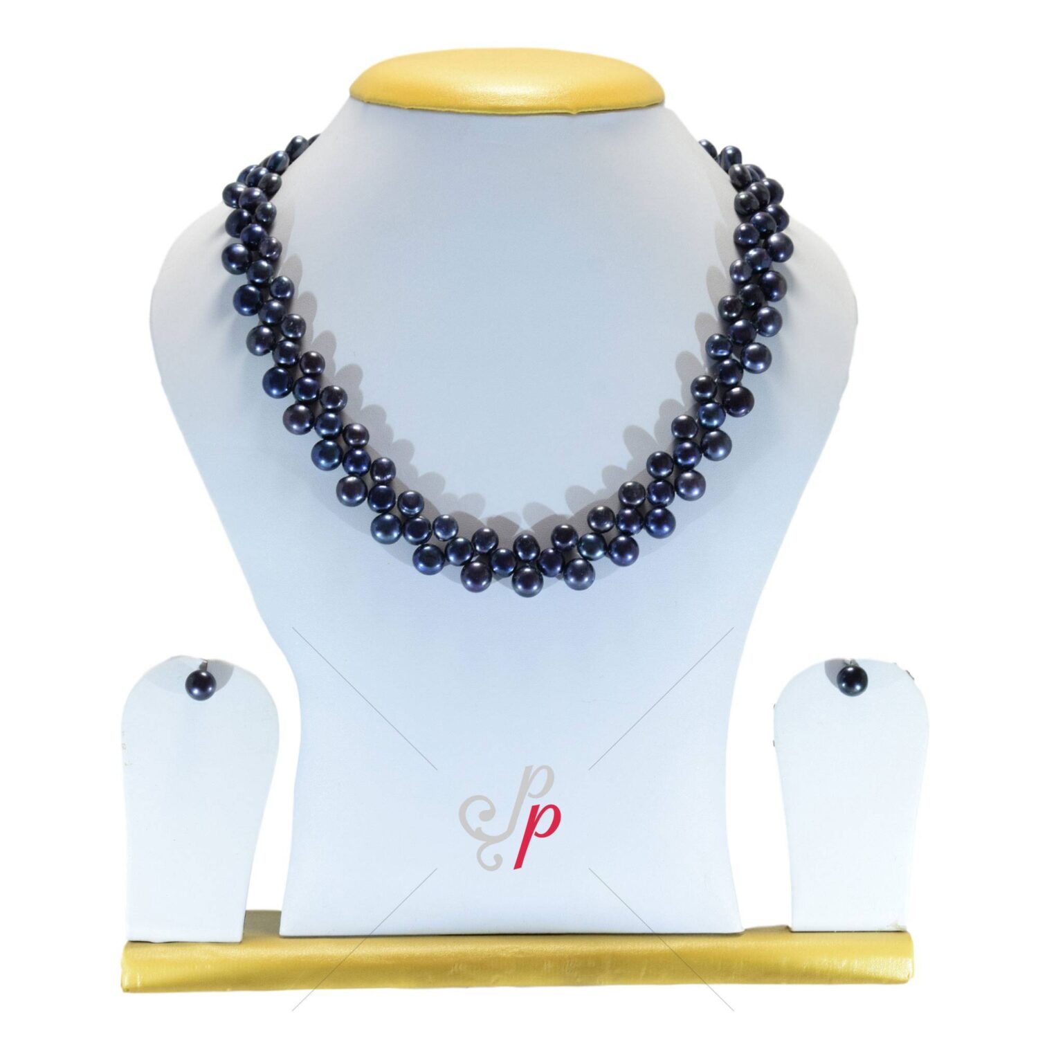 Shiny Zig Zag 18Inch Deep Blue Button Pearl Necklace Set - Image 3