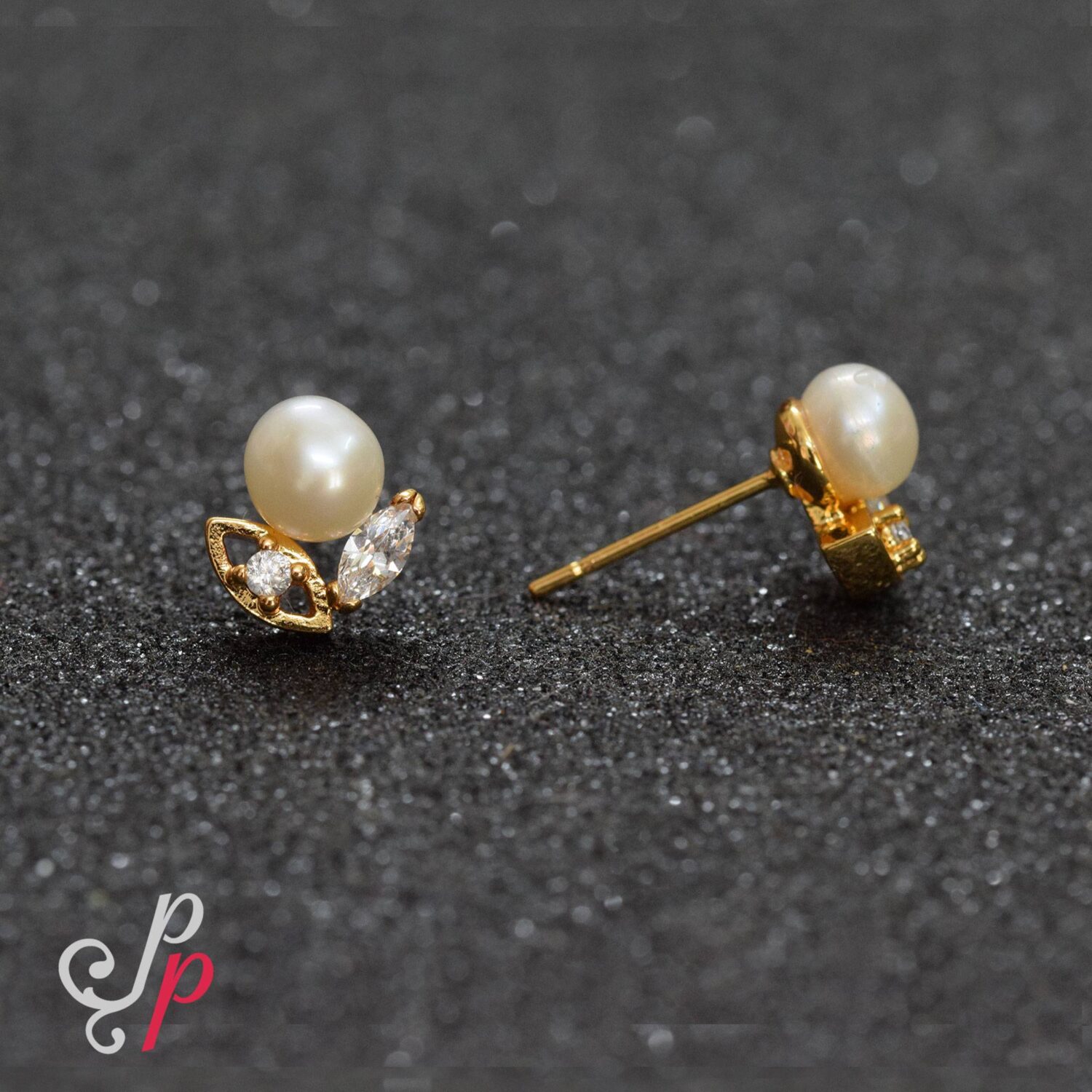 Stylish Pearl Studs in Korean Gold Colour Metal - Image 2