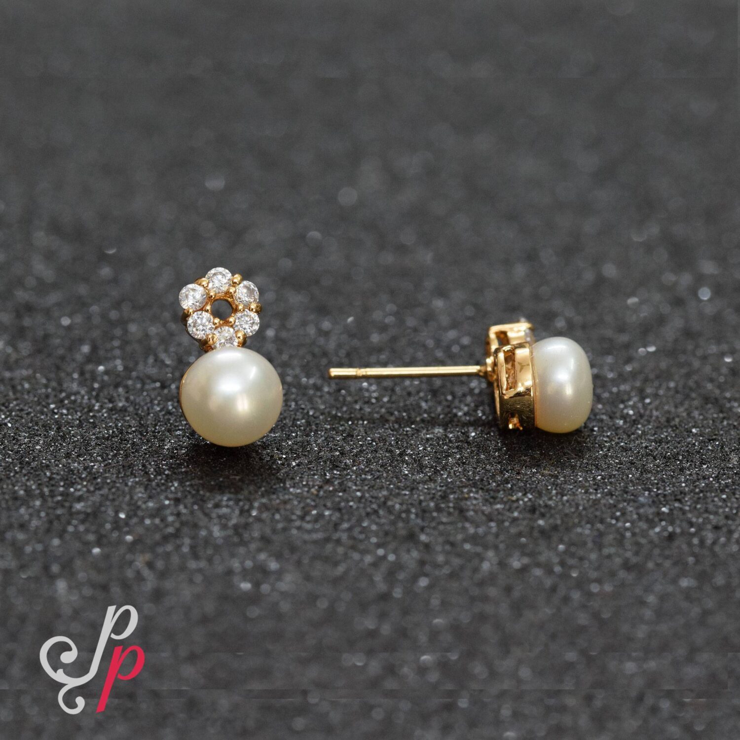Stylish Pearl Studs in American Diamonds - Image 3