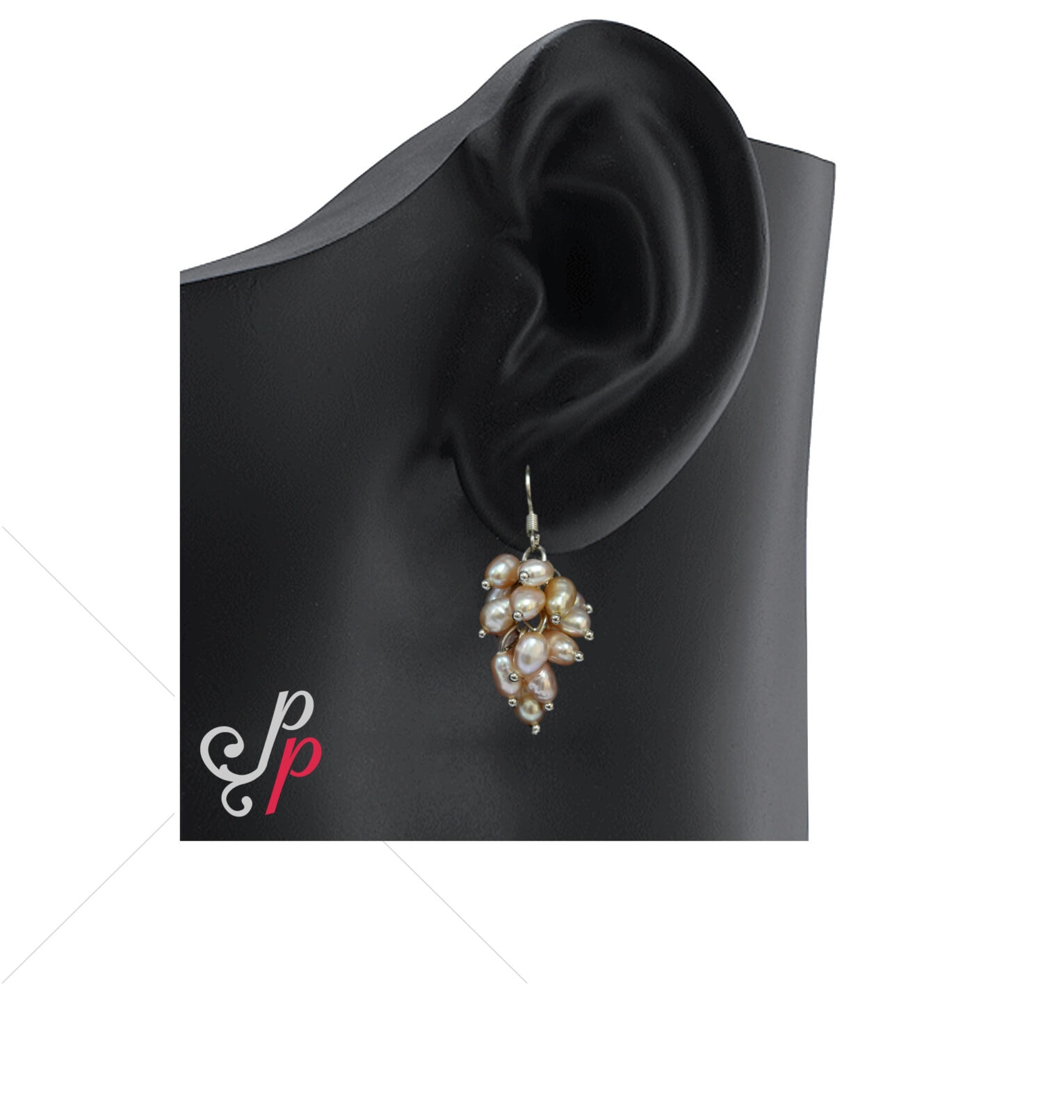 Small Grape Bunch Pearl Hangings in dark peach Colour Pearls - Image 2