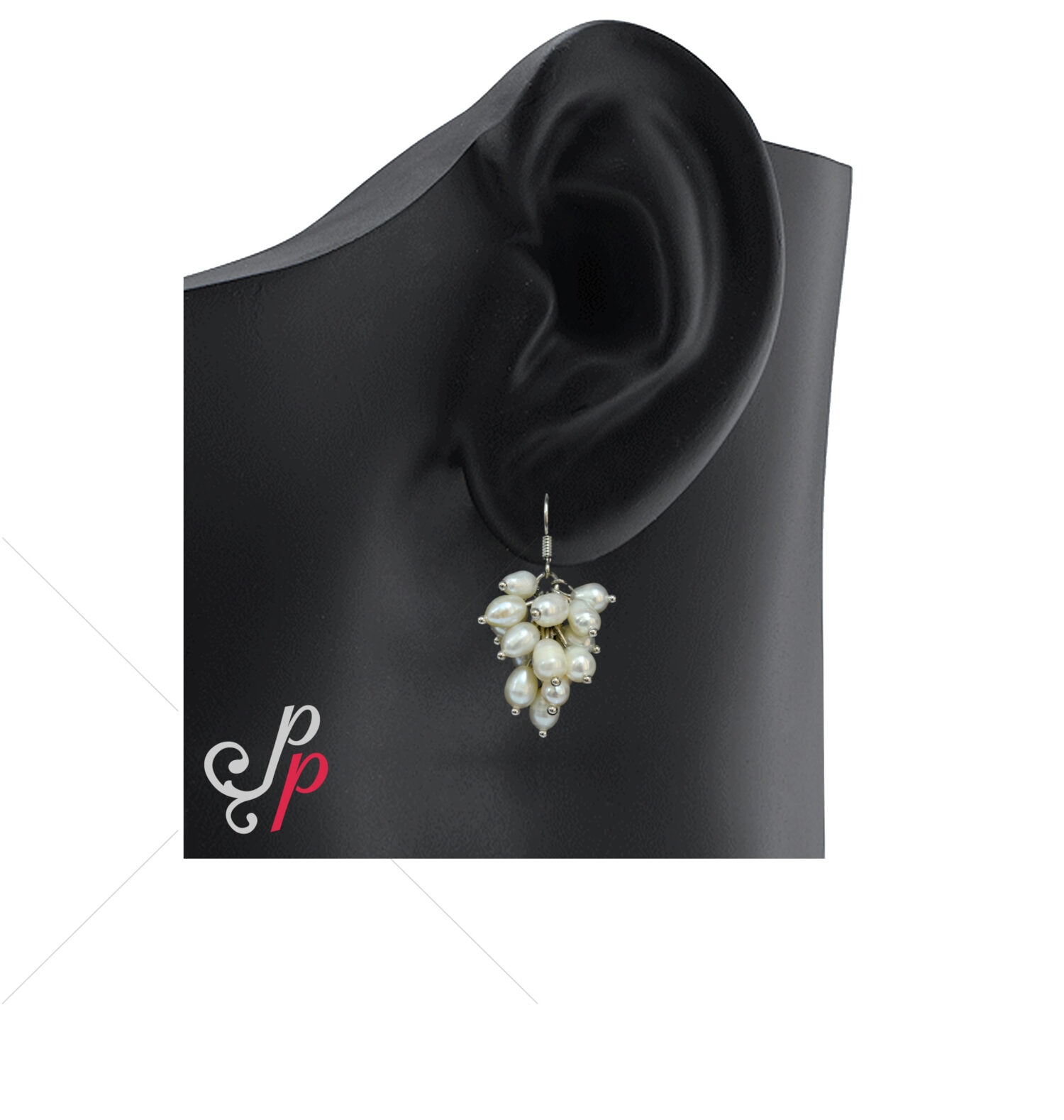 Small Grape Bunch Pearl Hangings in White Pearls - Image 3
