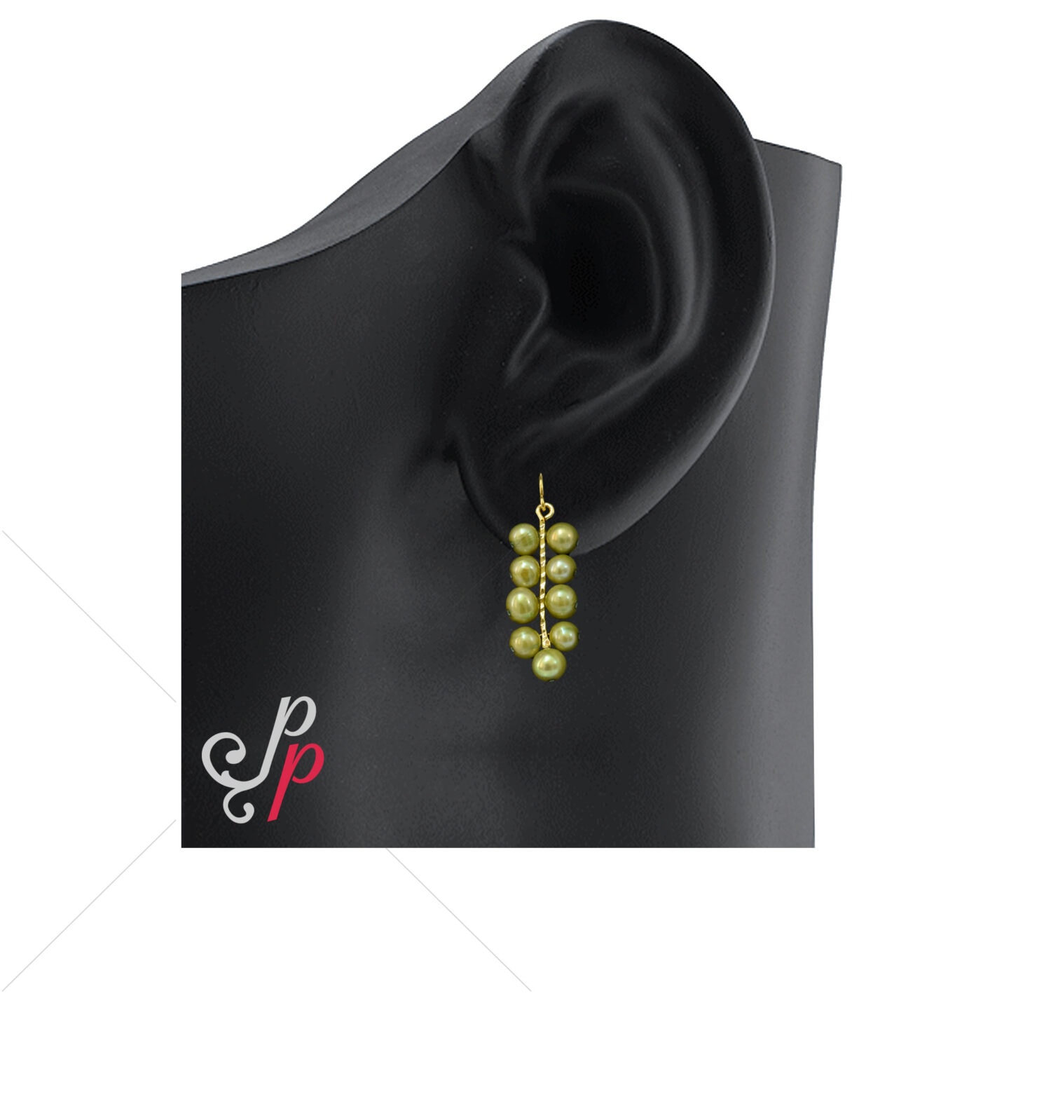 Stylish Pearl Hangings in Green Peas Coloured Pearls - Image 2