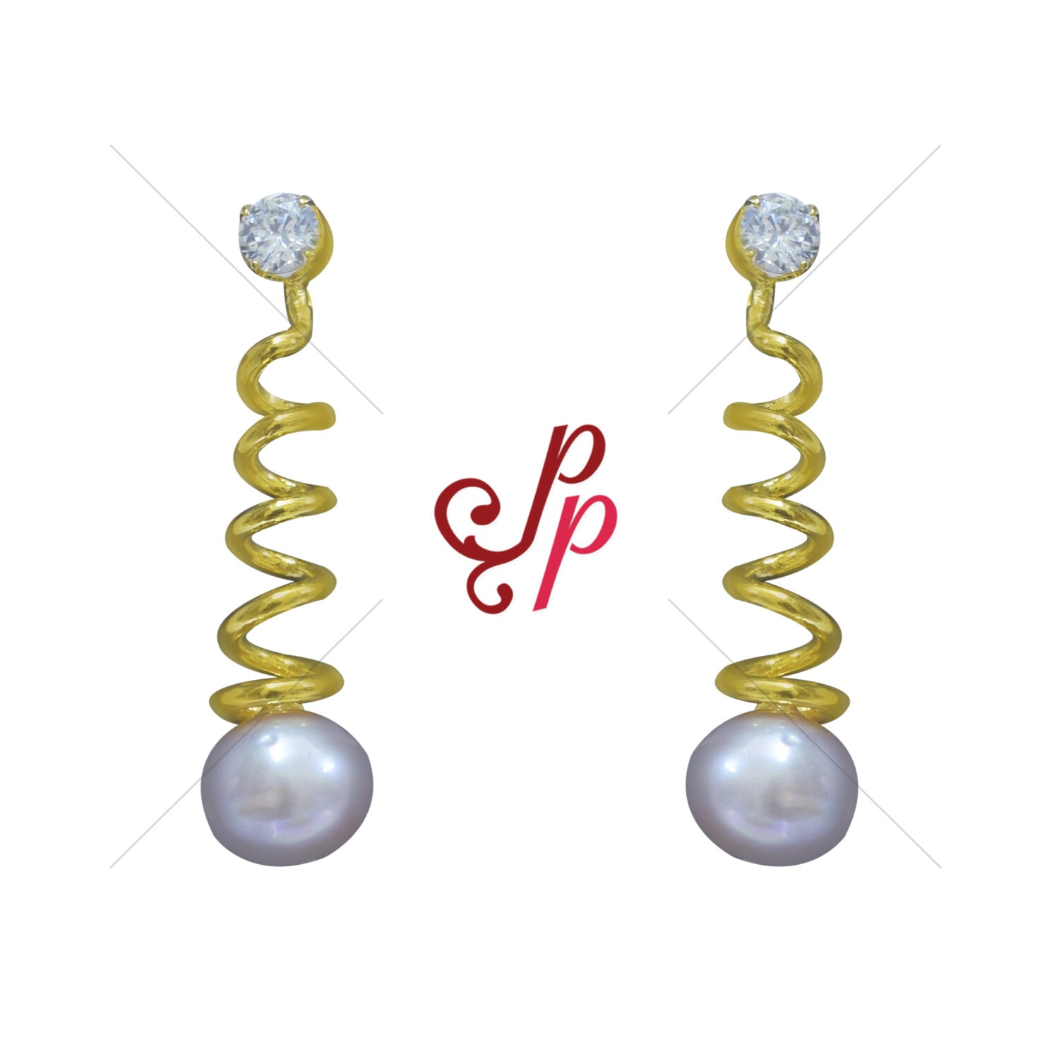 Stylish Spiral Shaped Dark Pink Pearl Hangings