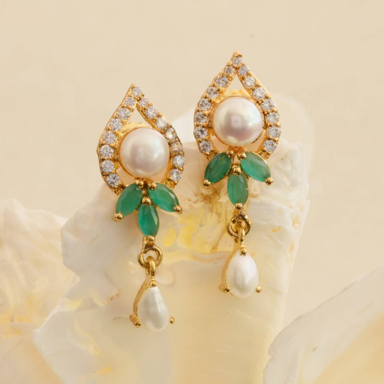 Pretty Pearl Hangings in Green Stones - Image 2