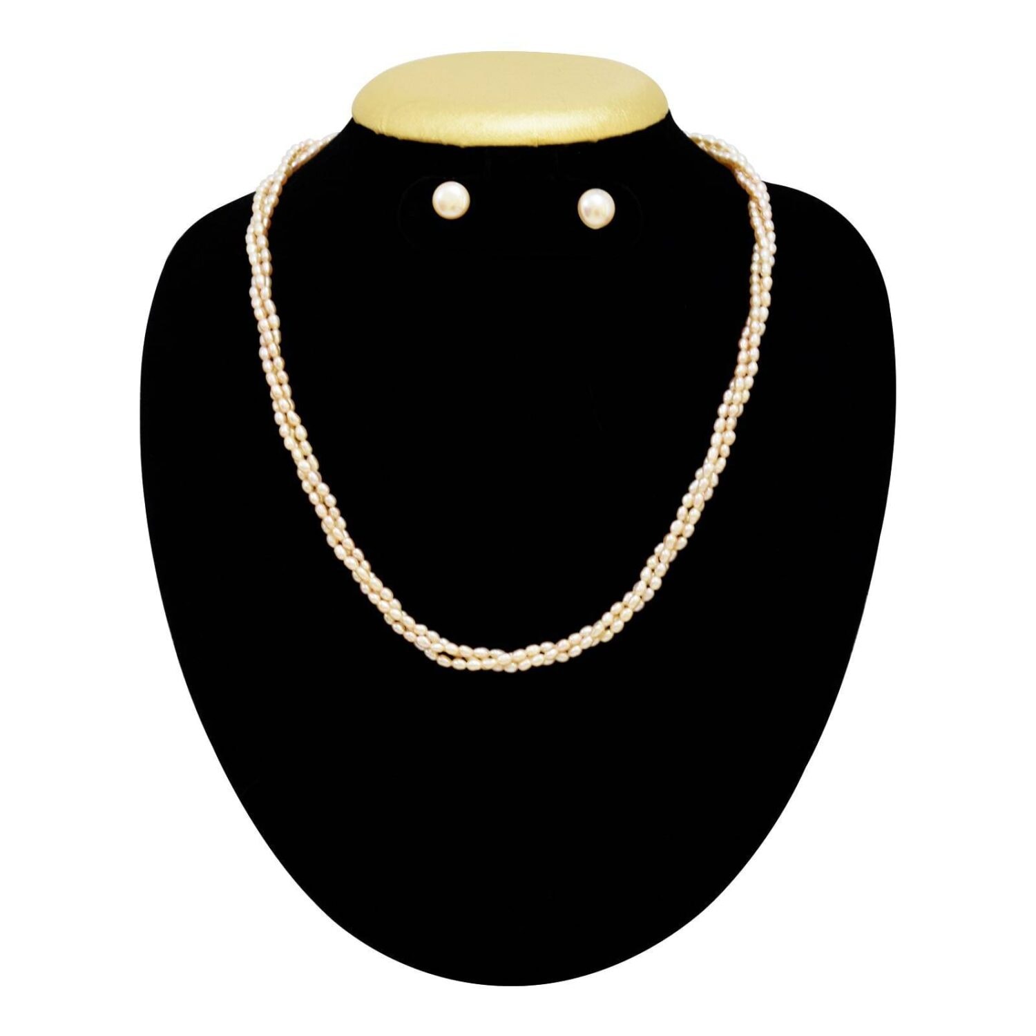 3 Lines Bright Pink Pearl Necklace Set - Image 3