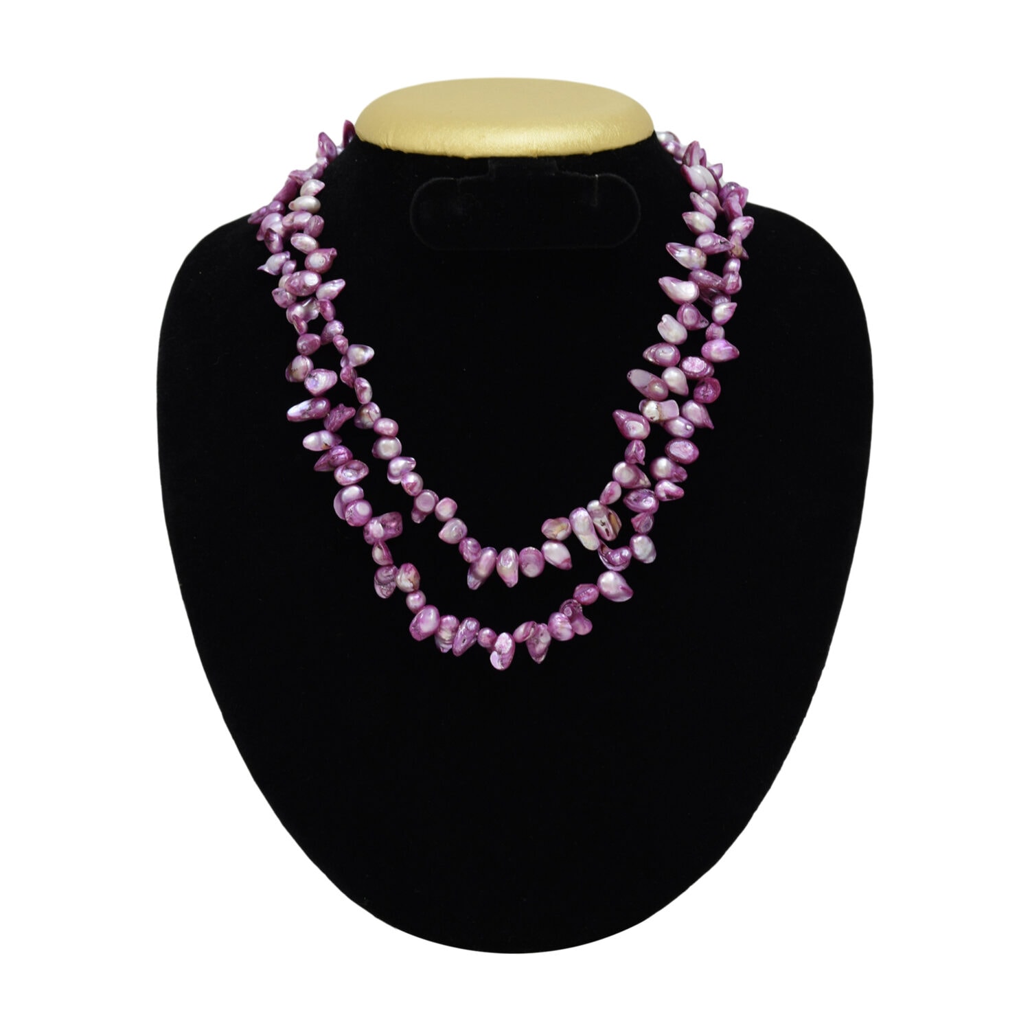 2 Lines Pearl Necklace in Bright Lavender Colour Baroque Pearls