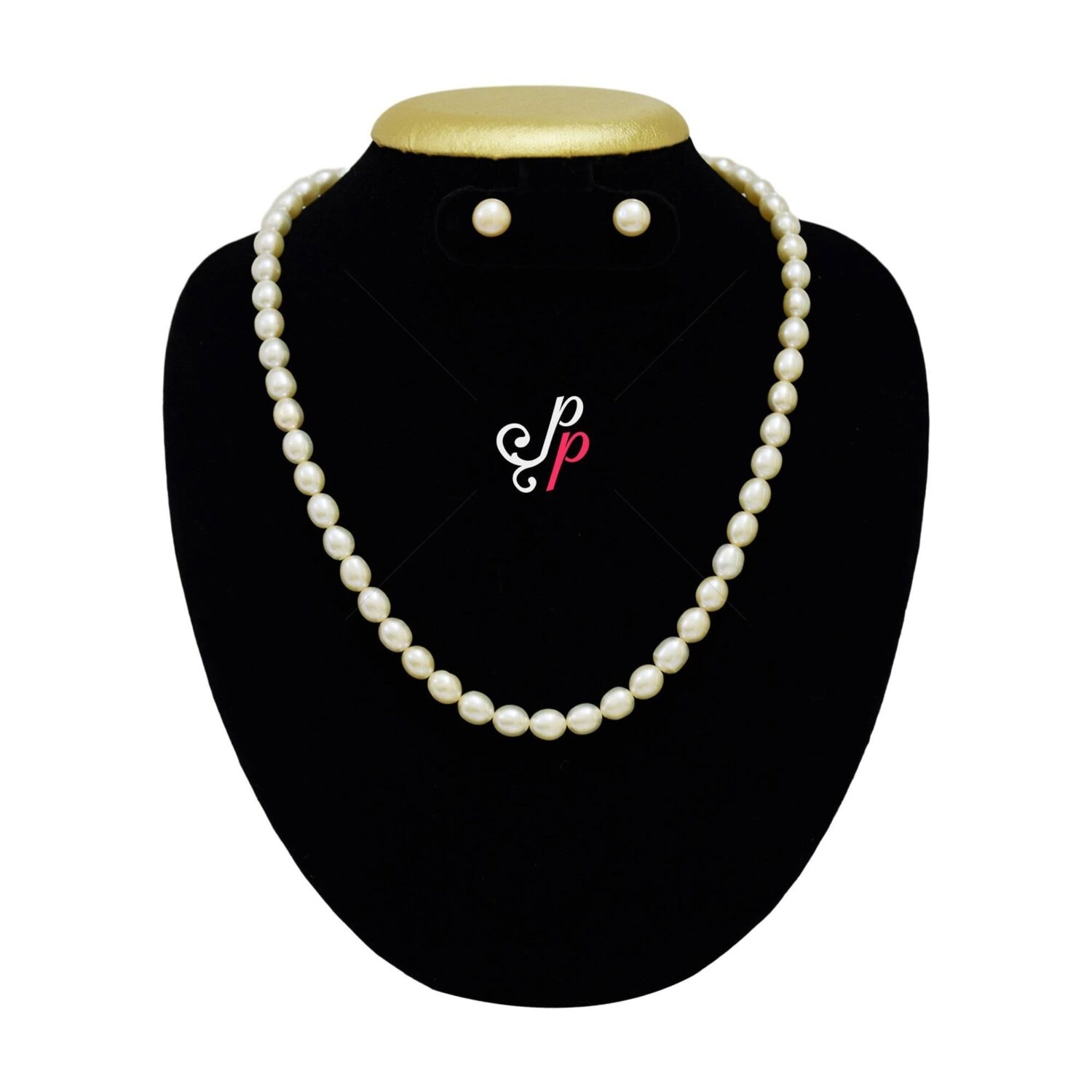 Pretty and Simple Pearl Set in Light Pink Oval Shaped Pearls - Image 3