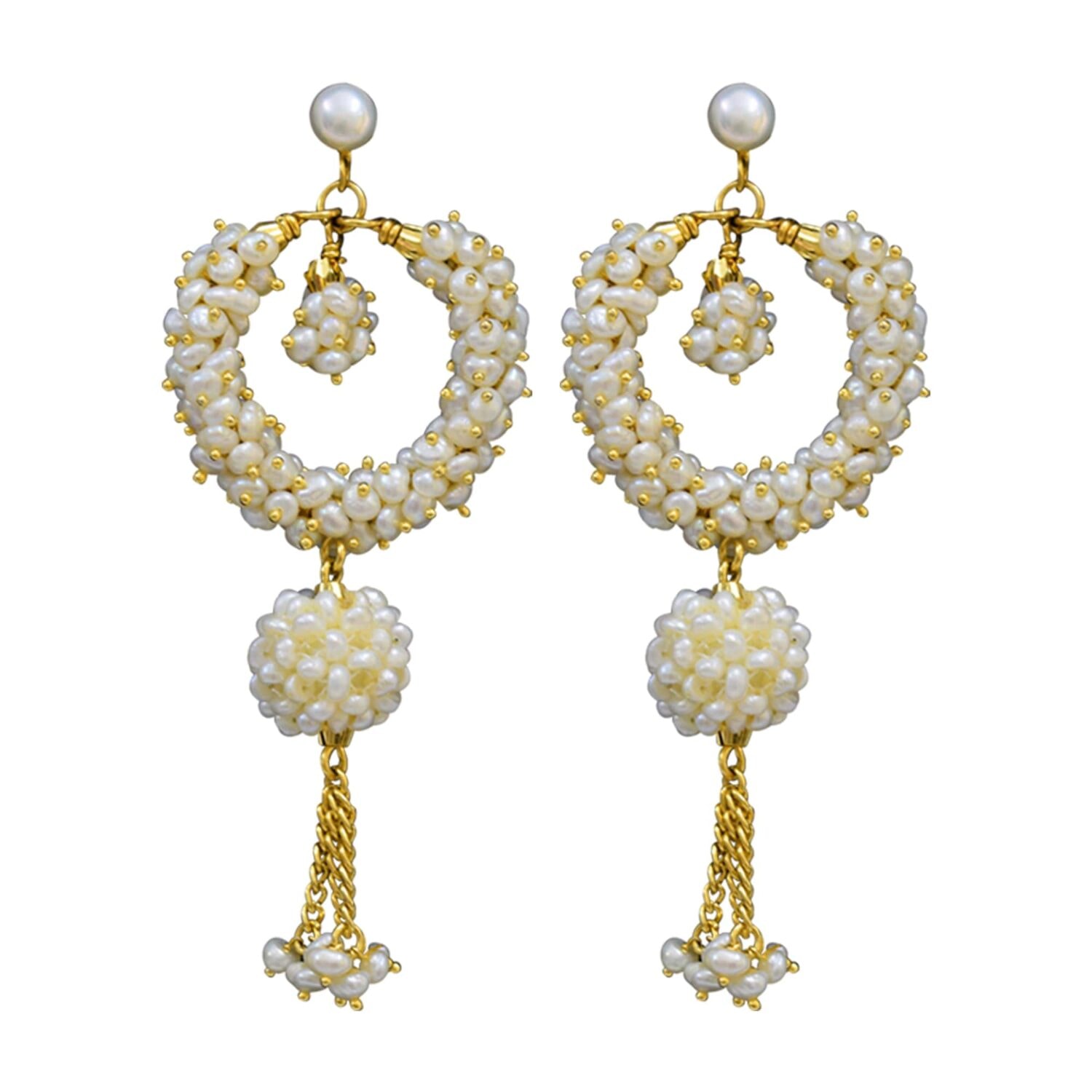 Long Chand Bali Earrings in Seed Pearls - Image 4