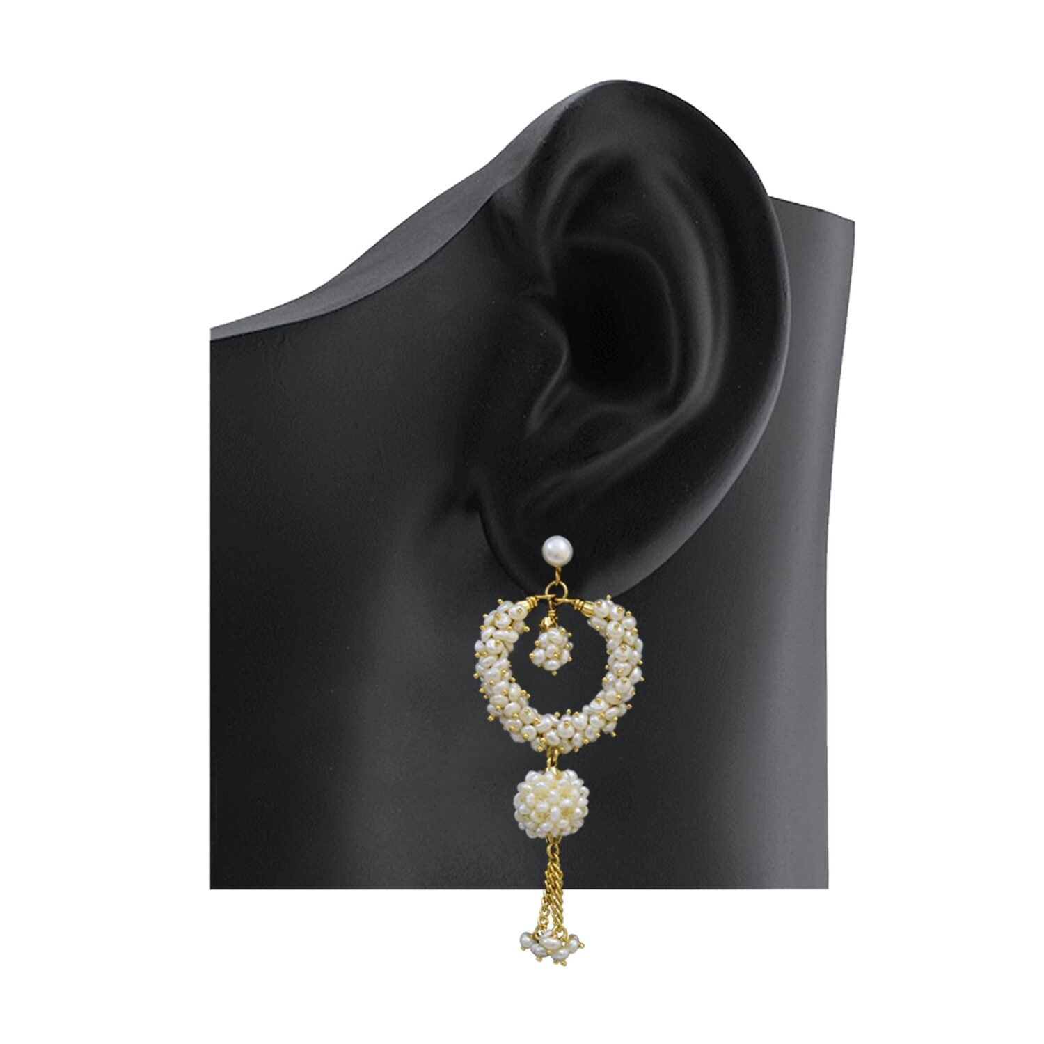 Long Chand Bali Earrings in Seed Pearls - Image 3