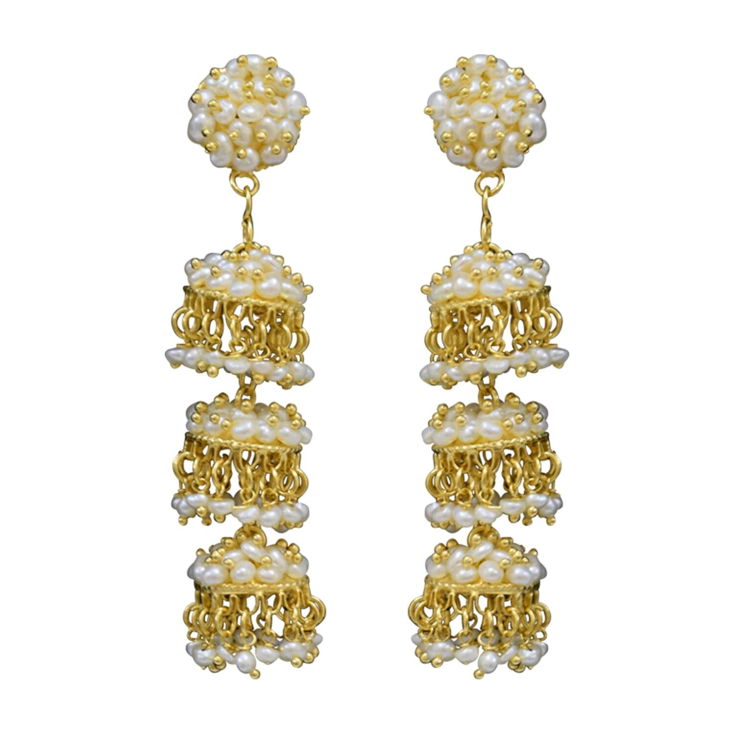 Triple decked seed pearl jhumkas - Image 2