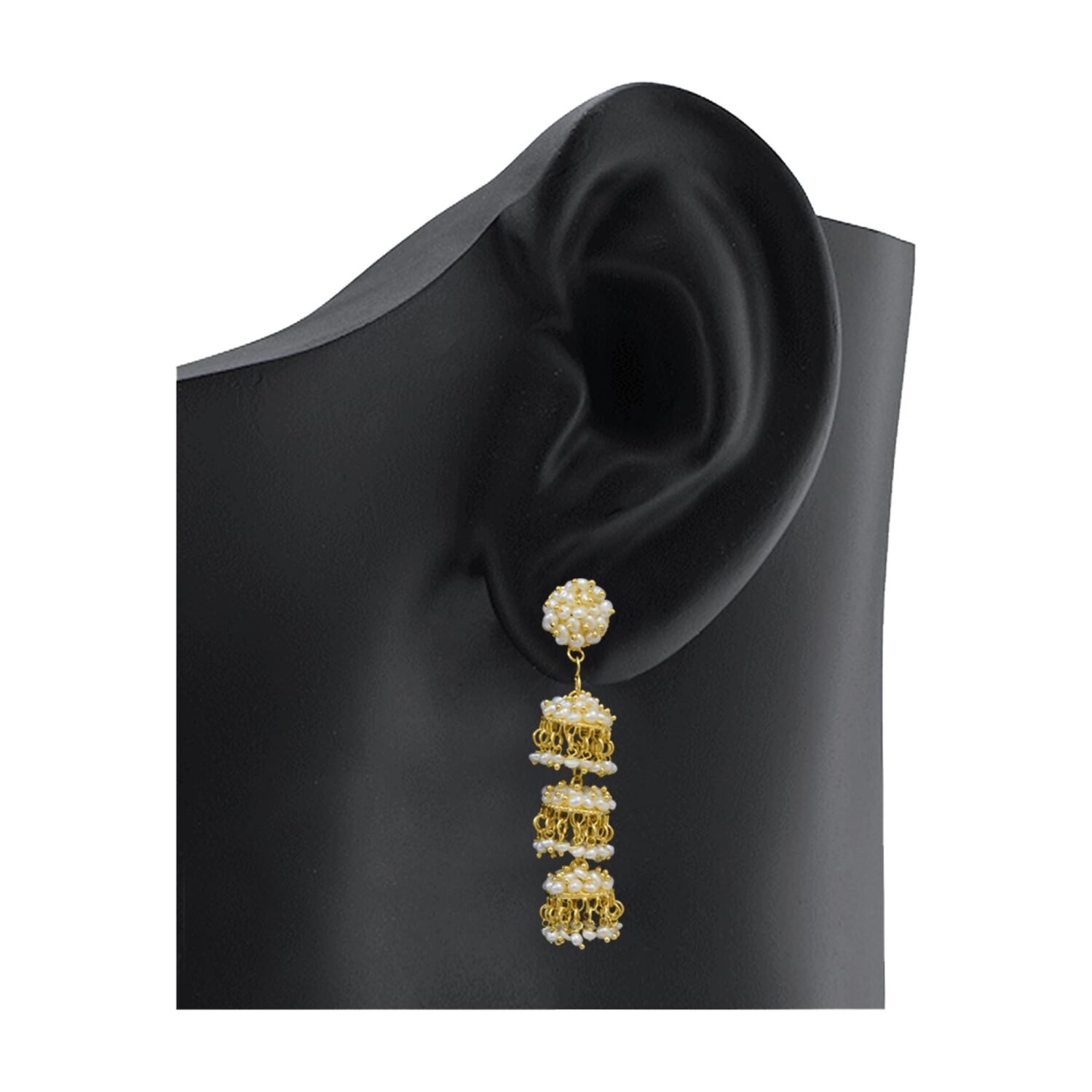 Triple decked seed pearl jhumkas - Image 4