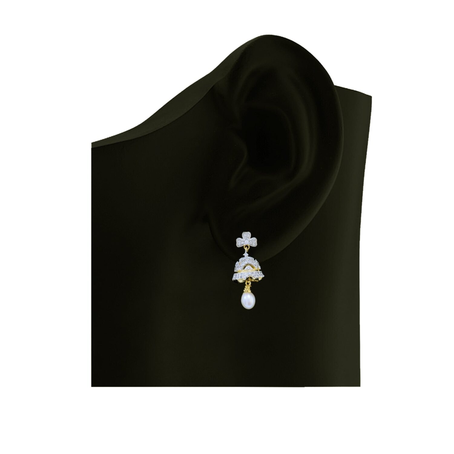 Pretty Pearl Jhumkas in American Diamonds - Style 6 - Image 2