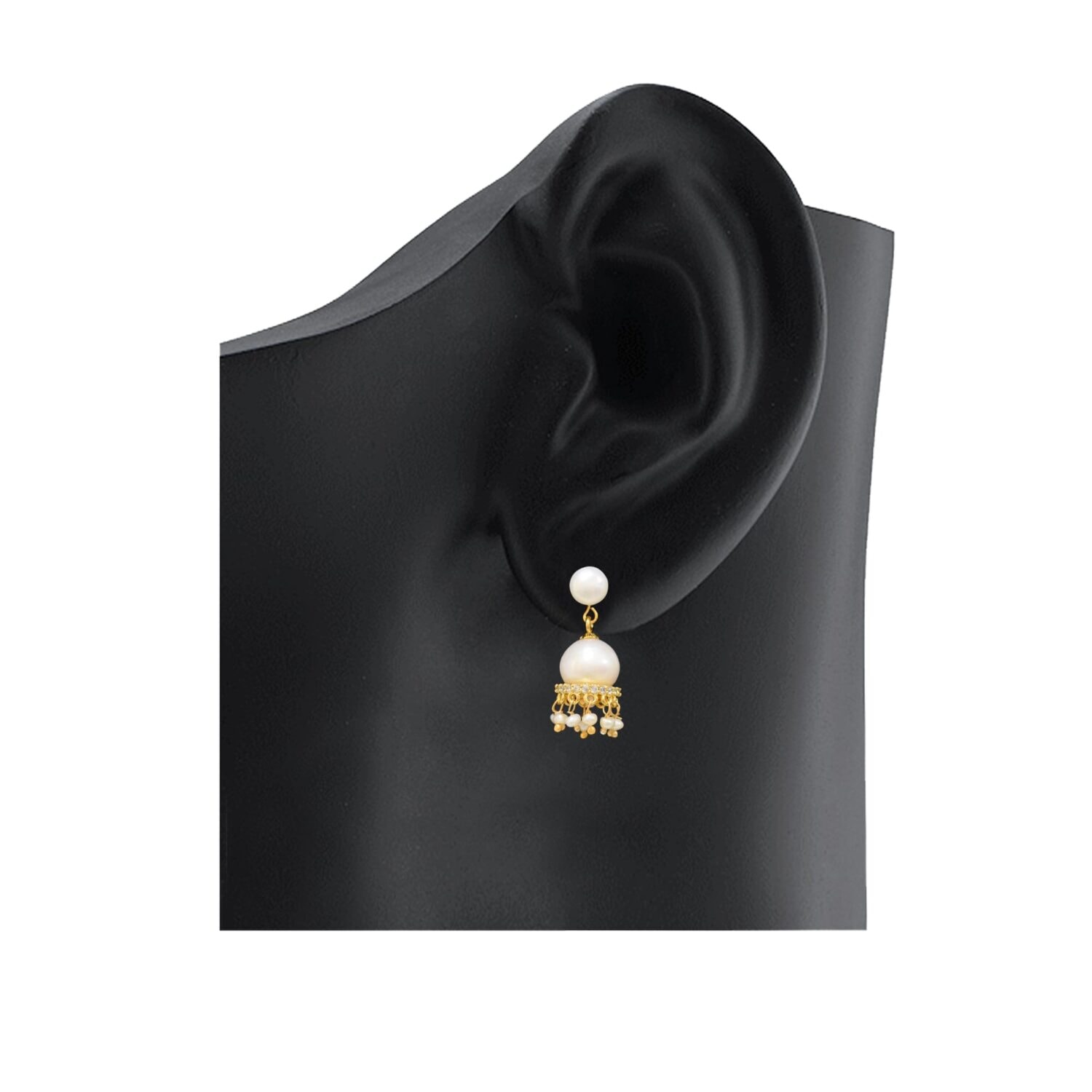 Traditional and Stylish Pearl Drop Hangings - with American Diamonds - Image 3