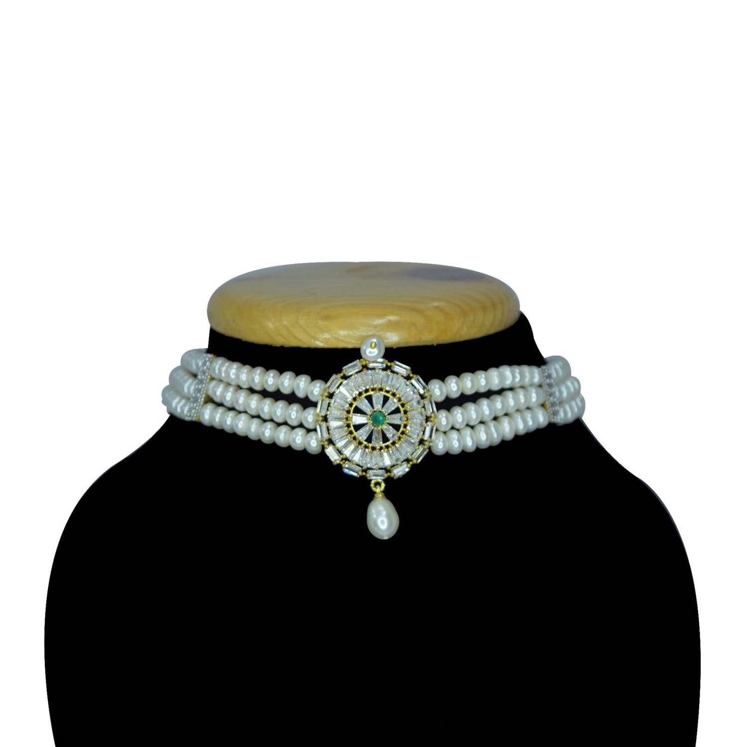3 Lines Pretty Pearl Choker studded with ADs and SP Ruby - Image 2