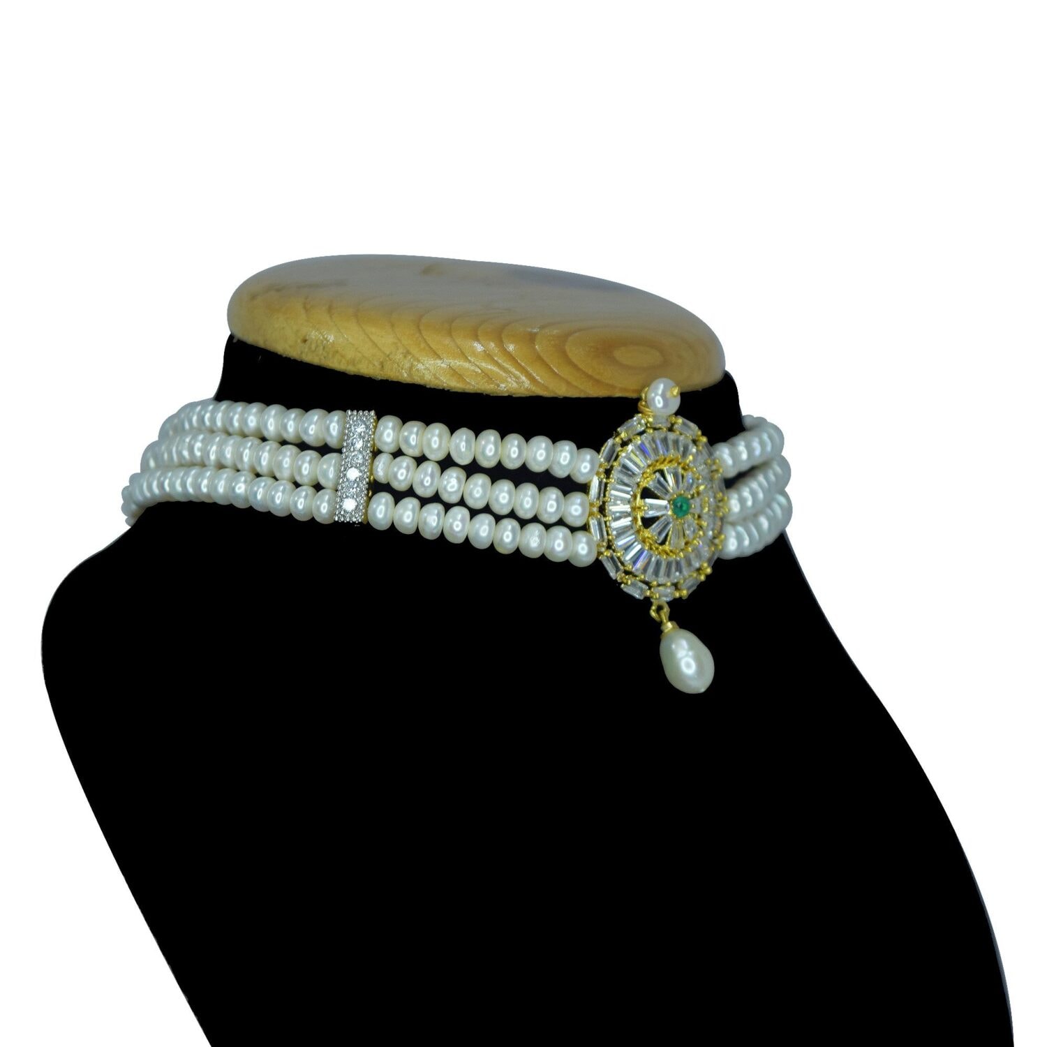 3 Lines Pretty Pearl Choker studded with ADs and SP Ruby - Image 3