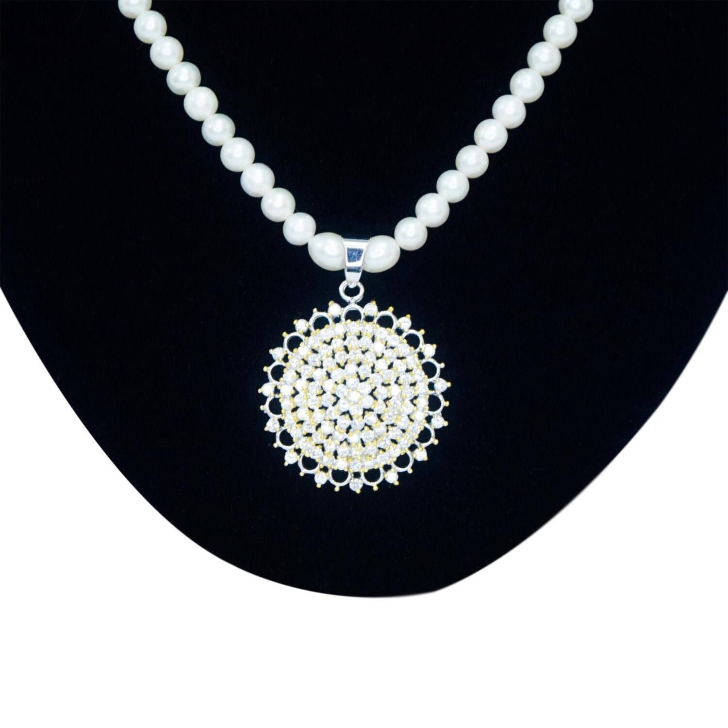 Dazzling AD-Studded 5mm White Pearls Necklace - Image 2