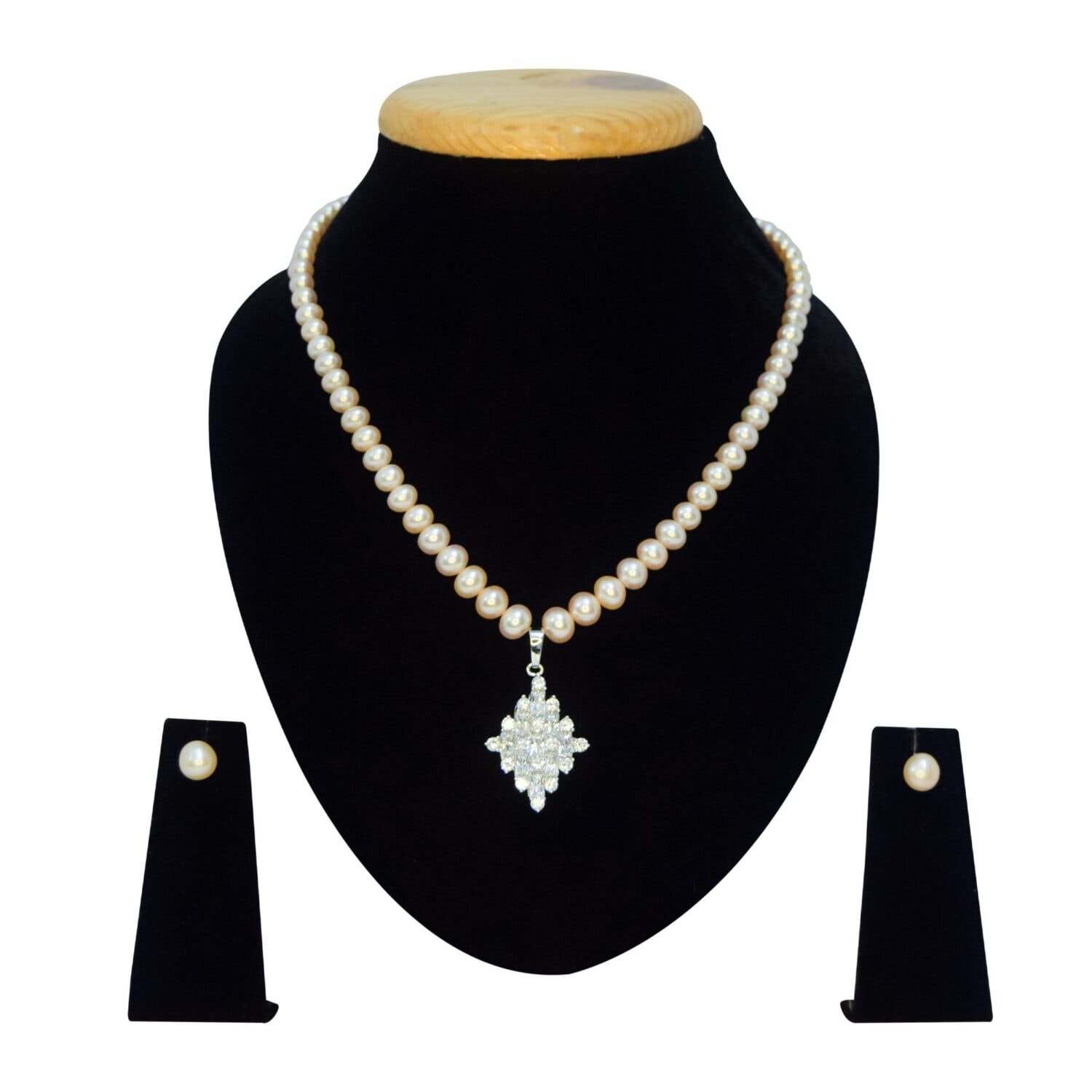 Graduated Pink Pearl Necklace With Sparkling AD Pendant