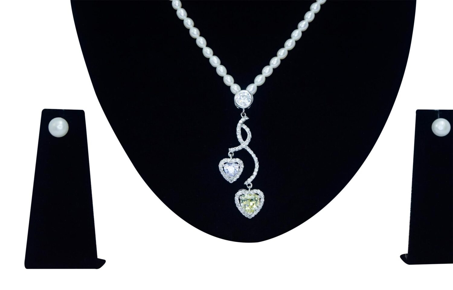Adorable White Pearl Necklace With Cute Hearts Entwined Pendant - Image 2